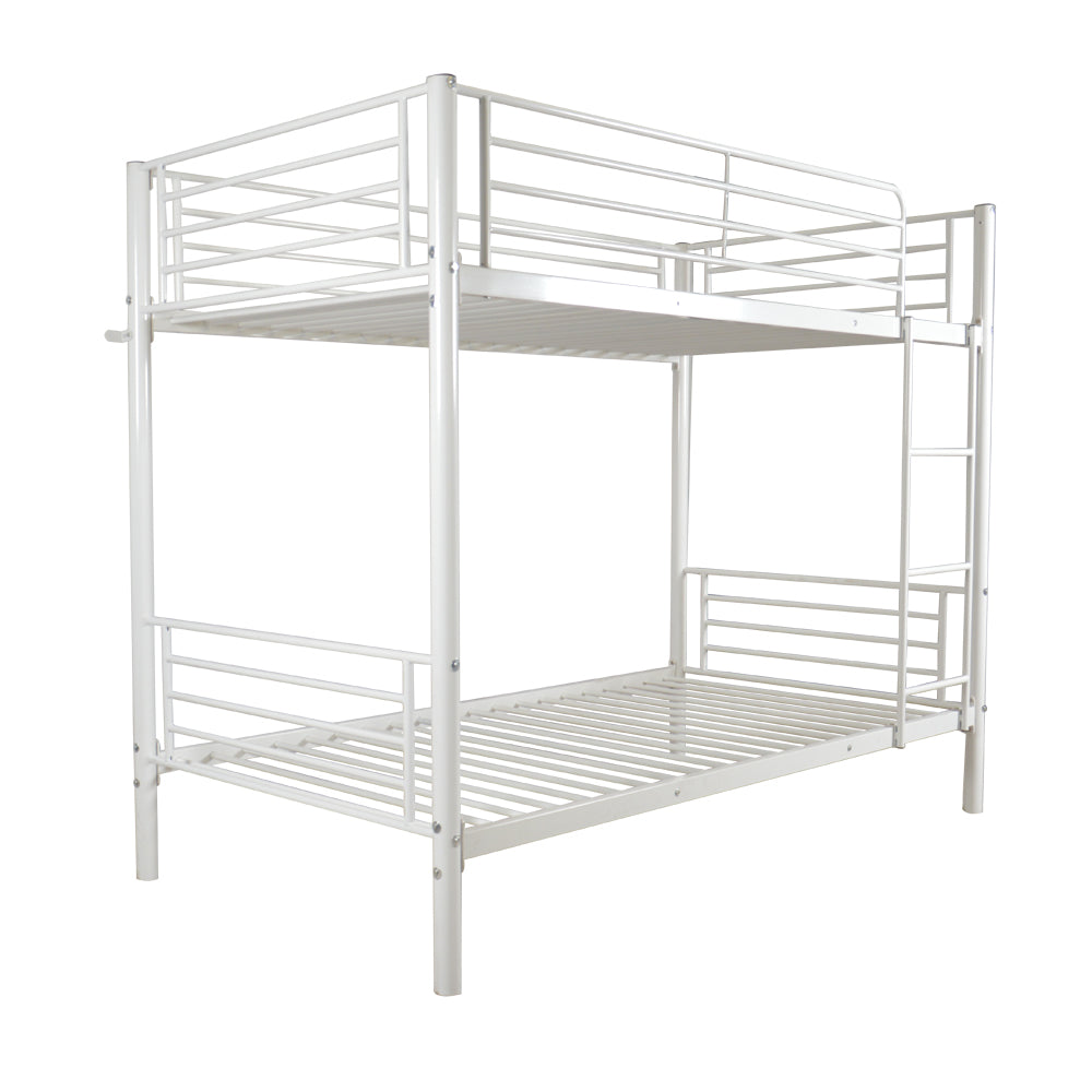 HAOYYE White Metal Bunk Bed with Sturdy Ladder, Space-Saving Twin Size Design, Durable Iron Frame for Versatile Bedroom Use, Easy Assembly, Stylish and Functional Loft Bed for Teens and Adults