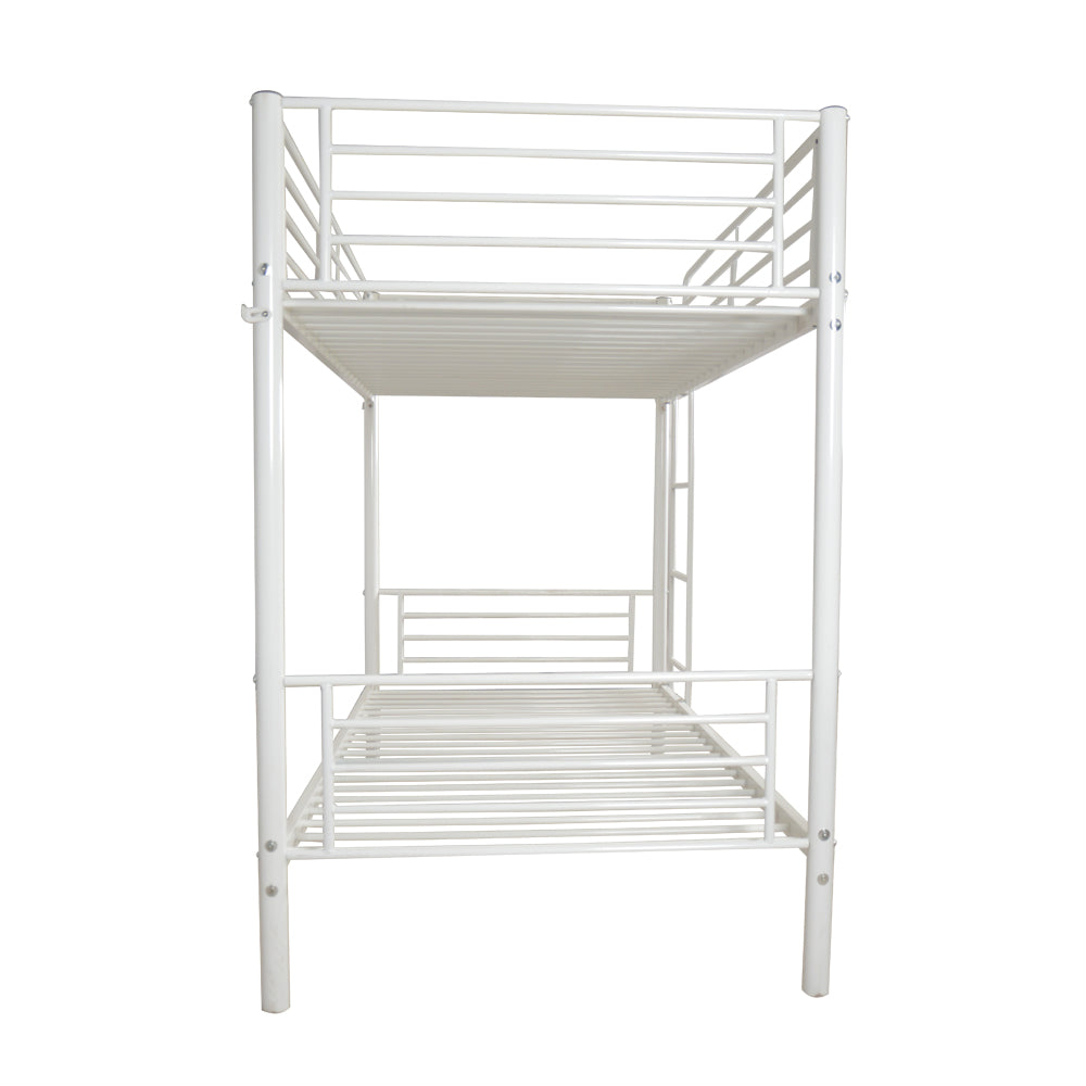HAOYYE White Metal Bunk Bed with Sturdy Ladder, Space-Saving Twin Size Design, Durable Iron Frame for Versatile Bedroom Use, Easy Assembly, Stylish and Functional Loft Bed for Teens and Adults