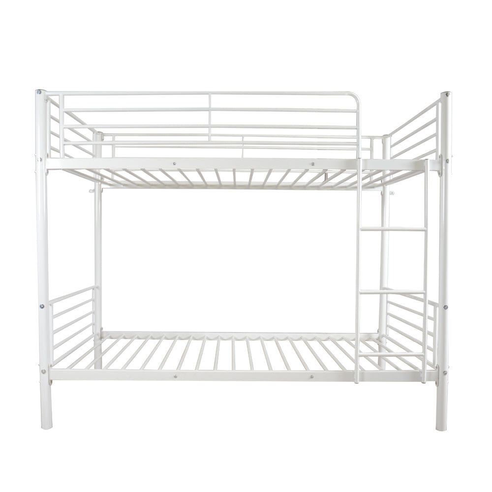 HAOYYE White Metal Bunk Bed with Sturdy Ladder, Space-Saving Twin Size Design, Durable Iron Frame for Versatile Bedroom Use, Easy Assembly, Stylish and Functional Loft Bed for Teens and Adults
