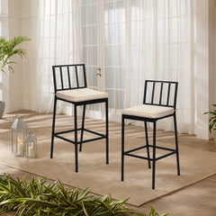 HAOYYE 2PCS Patio Bar Chairs Set of 2 Heavy Duty Metal Frame Barstools with Removable Cushions All Weather Resistant Outdoor Indoor High Back Bar Chairs for Kitchen Balcony Garden