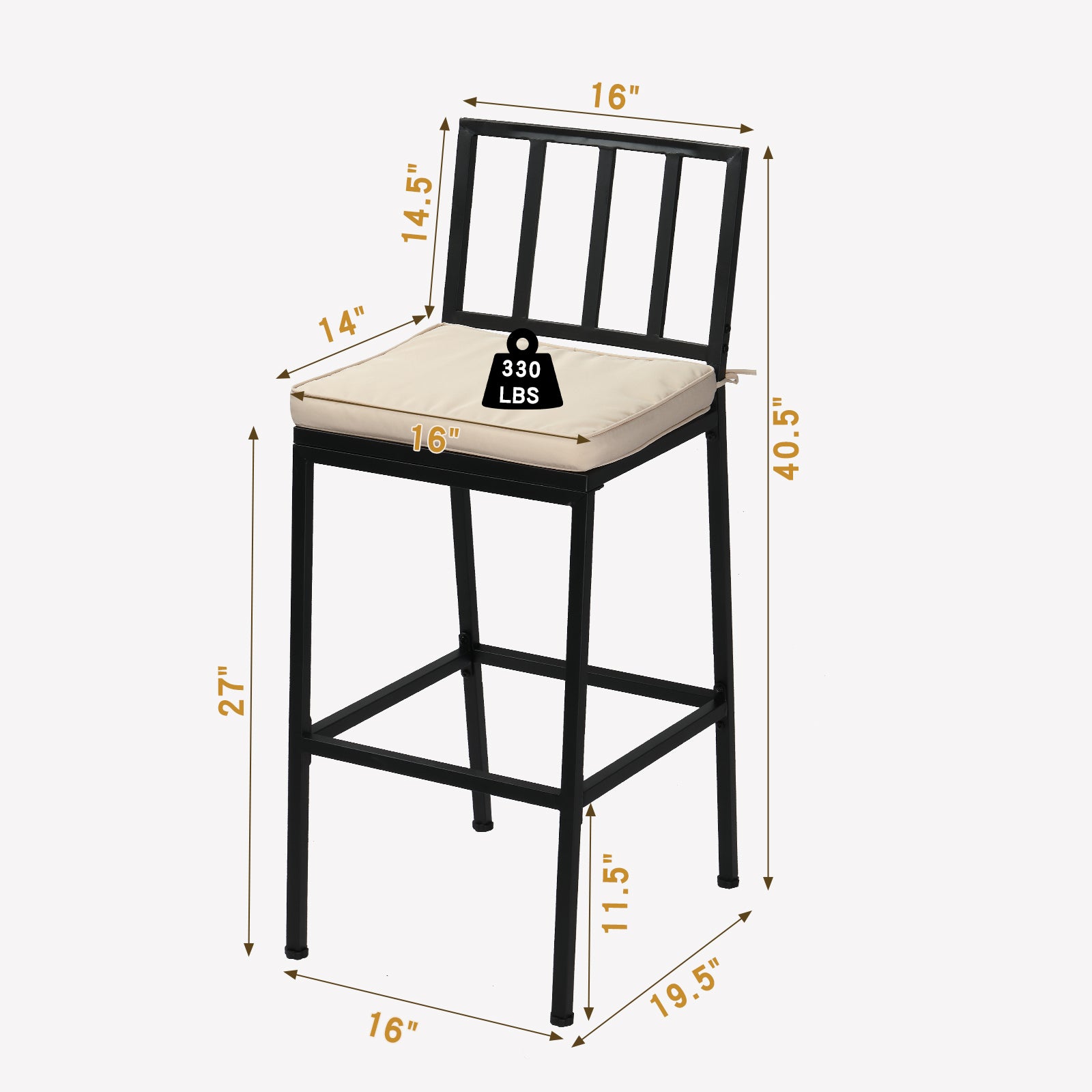 HAOYYE 2PCS Patio Bar Chairs Set of 2 Heavy Duty Metal Frame Barstools with Removable Cushions All Weather Resistant Outdoor Indoor High Back Bar Chairs for Kitchen Balcony Garden