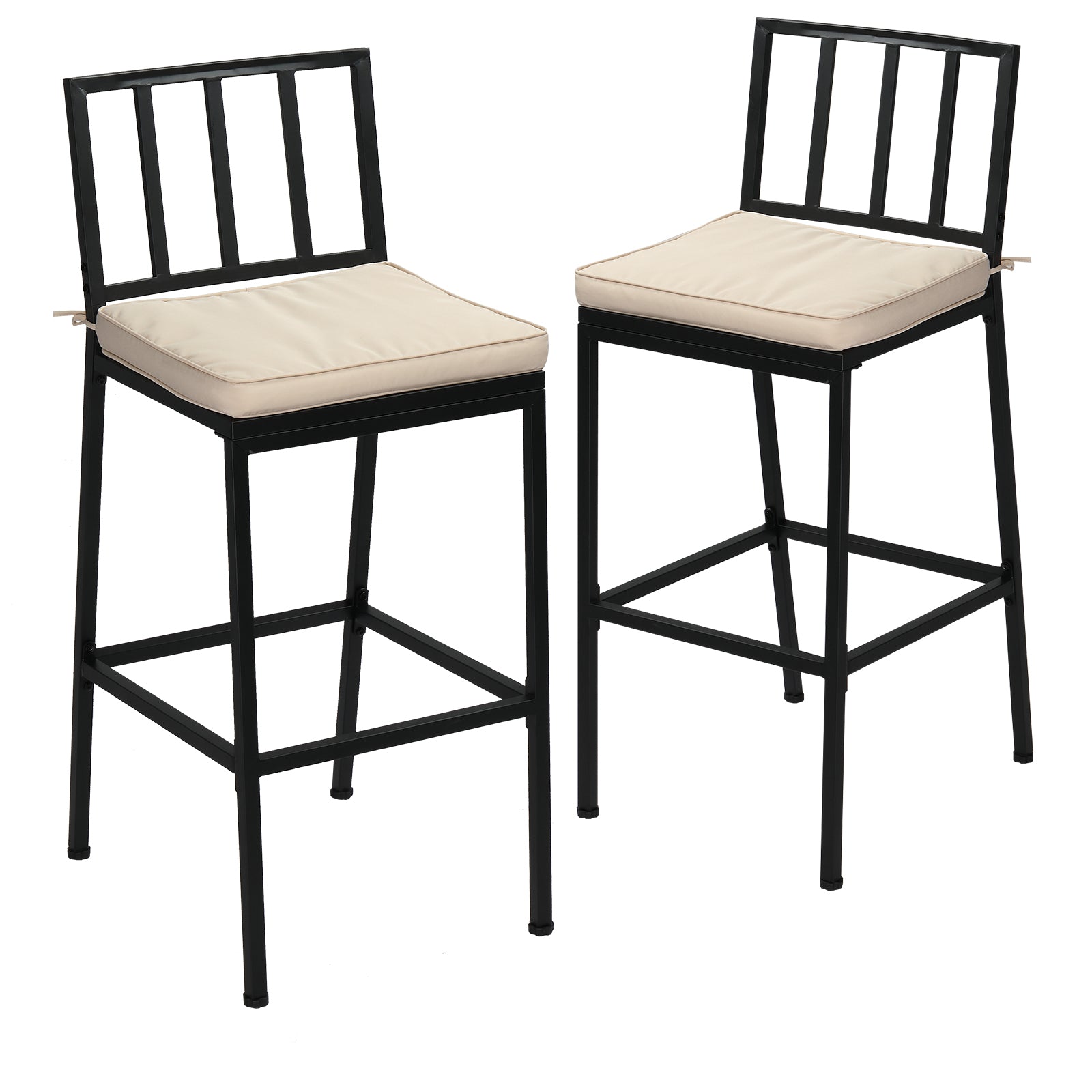 HAOYYE 2PCS Patio Bar Chairs Set of 2 Heavy Duty Metal Frame Barstools with Removable Cushions All Weather Resistant Outdoor Indoor High Back Bar Chairs for Kitchen Balcony Garden