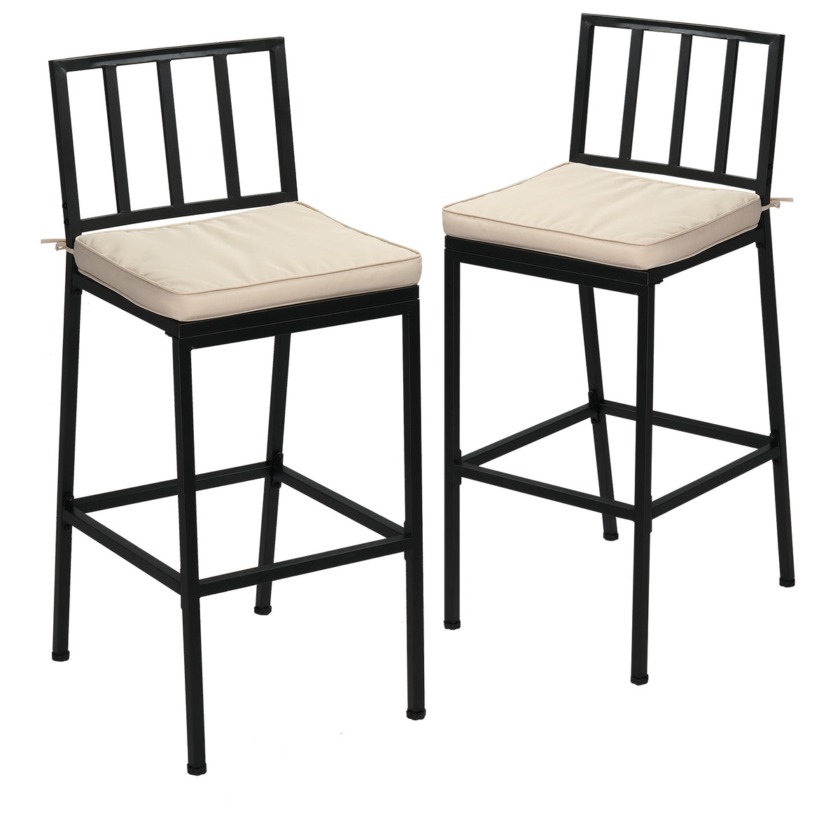 HAOYYE 2PCS Patio Bar Chairs Set of 2 Heavy Duty Metal Frame Barstools with Removable Cushions All Weather Resistant Outdoor Indoor High Back Bar Chairs for Kitchen Balcony Garden