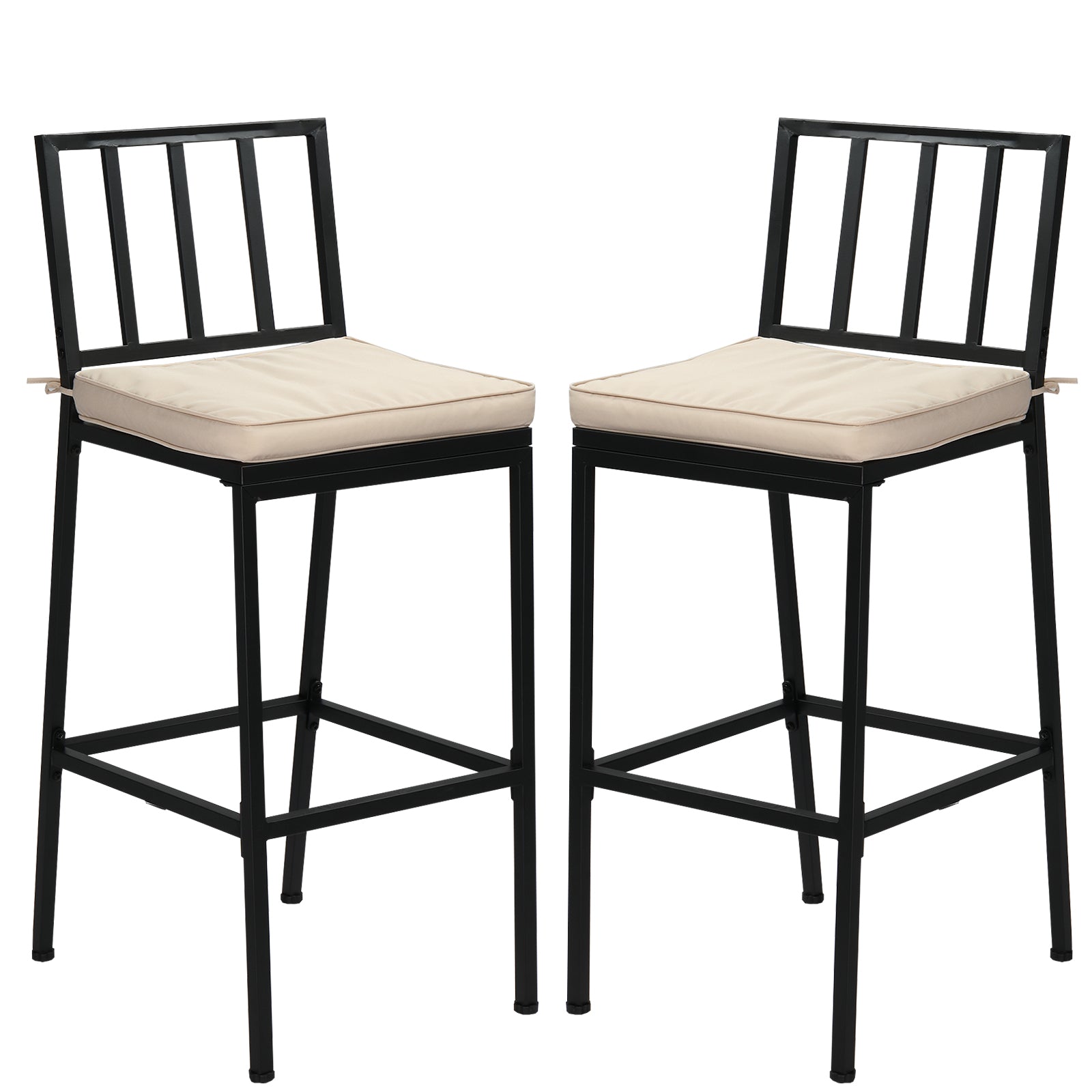 HAOYYE 2PCS Patio Bar Chairs Set of 2 Heavy Duty Metal Frame Barstools with Removable Cushions All Weather Resistant Outdoor Indoor High Back Bar Chairs for Kitchen Balcony Garden