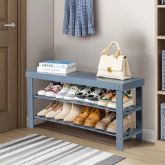 Haoyye 3-Tier Seamless Top Bamboo Shoe Rack, Eco-Friendly and Durable Storage Solution, Compact Design Perfect for Entryways, Closets, and Apartments, Elegant Black Finish for a Modern Look