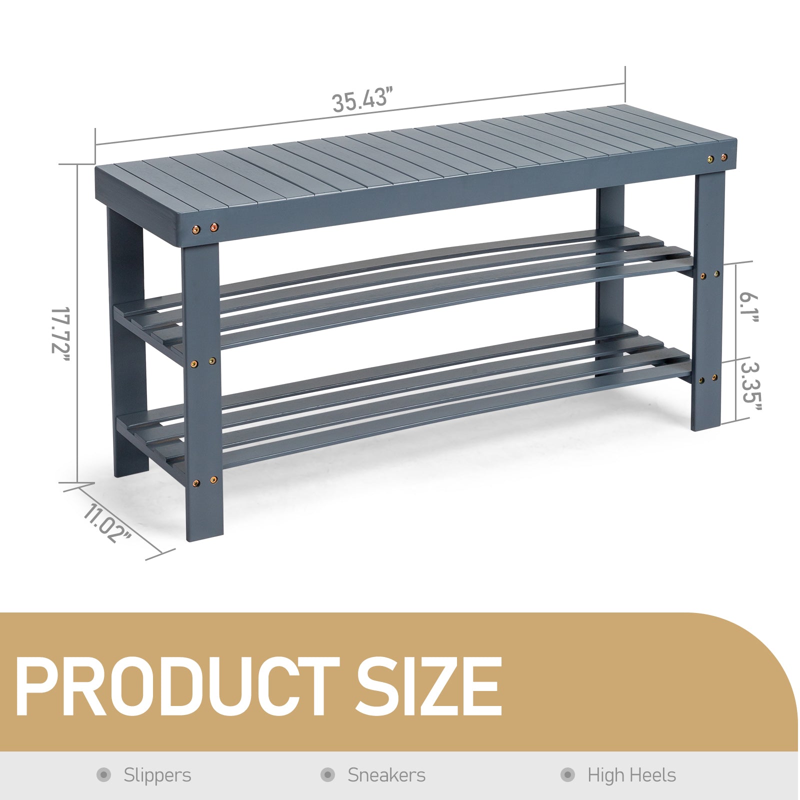 Haoyye 3-Tier Seamless Top Bamboo Shoe Rack, Eco-Friendly and Durable Storage Solution, Compact Design Perfect for Entryways, Closets, and Apartments, Elegant Black Finish for a Modern Look
