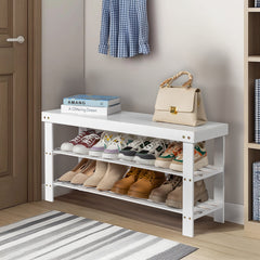 Haoyye 3-Tier Seamless Top Bamboo Shoe Rack, Eco-Friendly and Durable Storage Solution, Compact Design Perfect for Entryways, Closets, and Apartments, Elegant Black Finish for a Modern Look