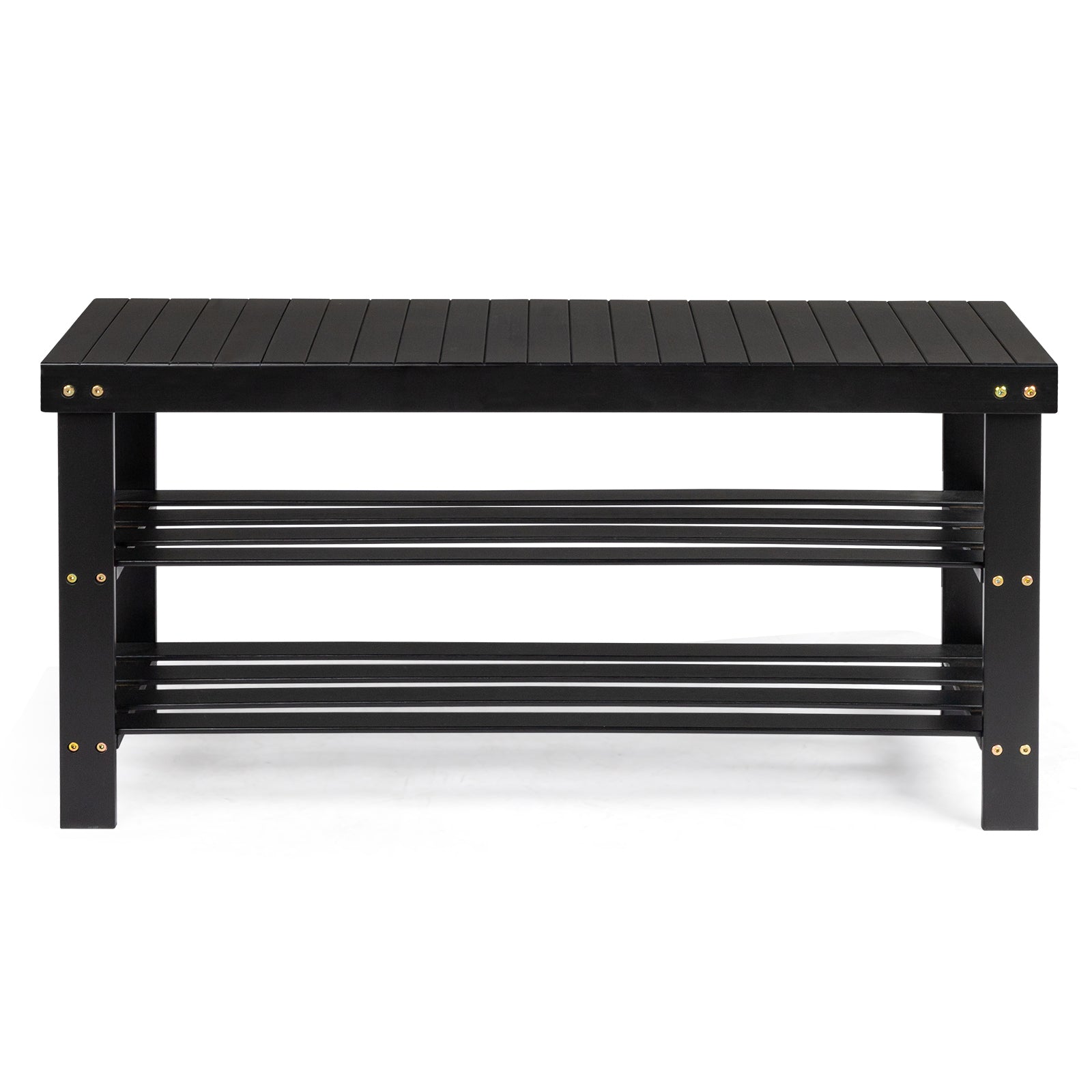 Haoyye 3-Tier Seamless Top Bamboo Shoe Rack, Eco-Friendly and Durable Storage Solution, Compact Design Perfect for Entryways, Closets, and Apartments, Elegant Black Finish for a Modern Look
