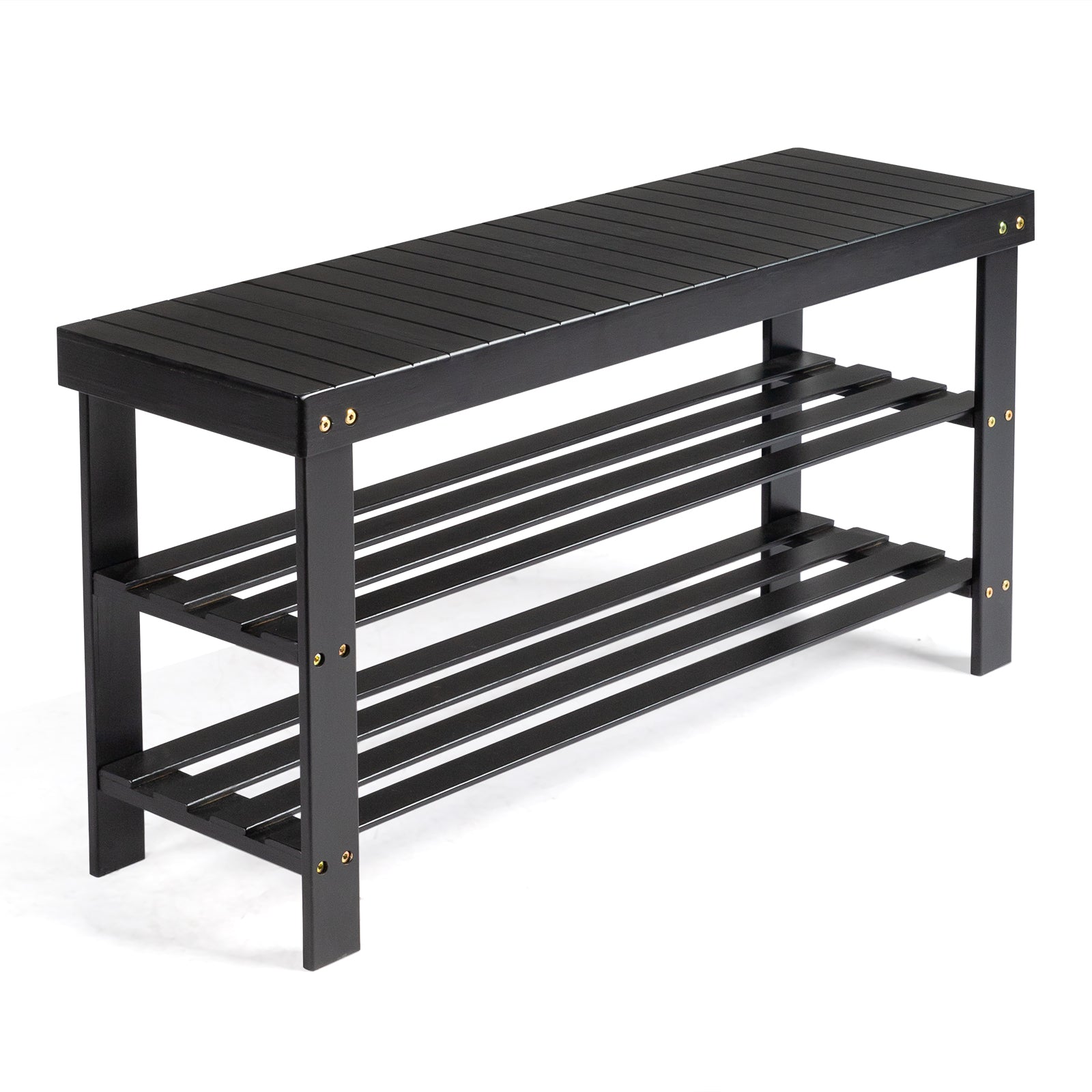 Haoyye 3-Tier Seamless Top Bamboo Shoe Rack, Eco-Friendly and Durable Storage Solution, Compact Design Perfect for Entryways, Closets, and Apartments, Elegant Black Finish for a Modern Look