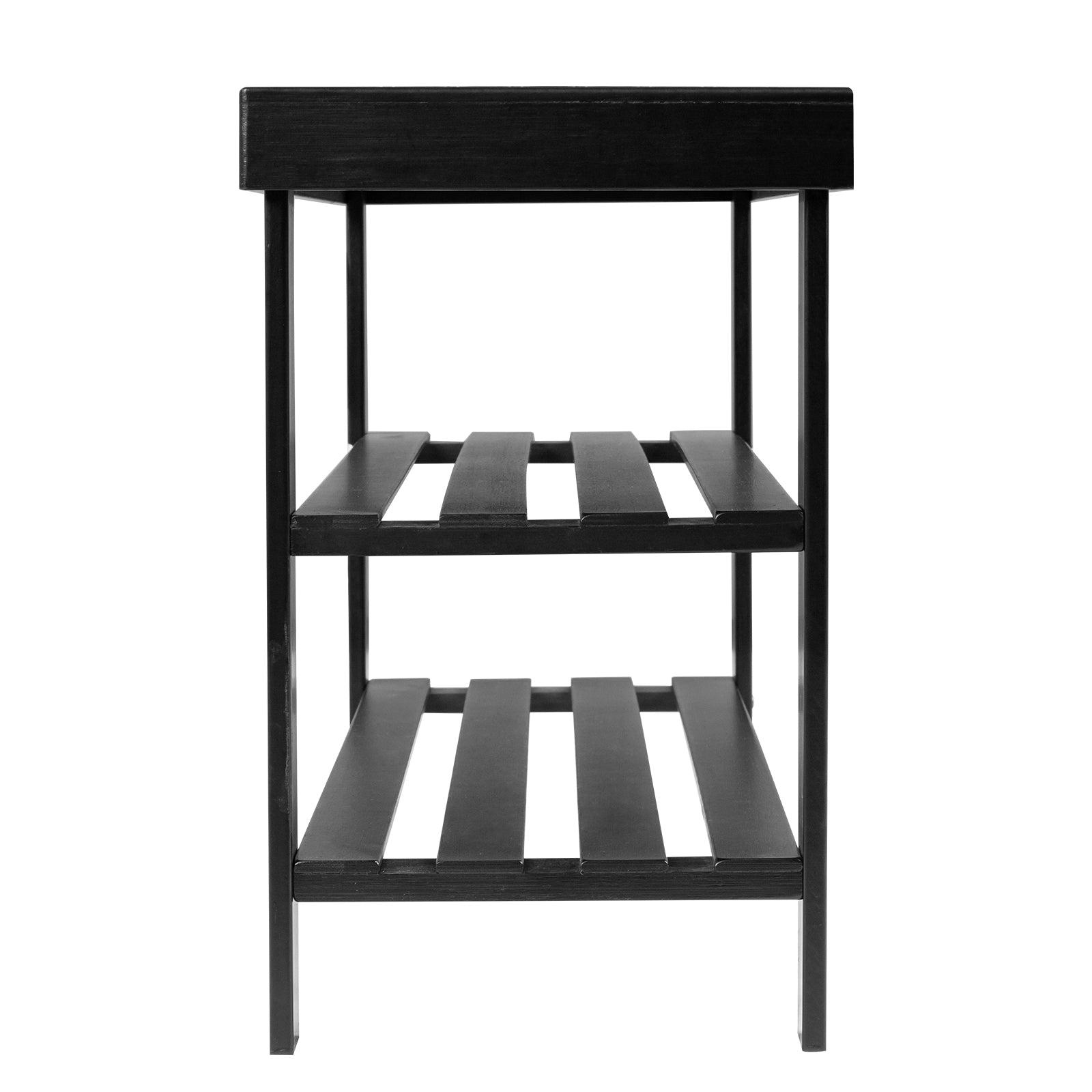 Haoyye 3-Tier Seamless Top Bamboo Shoe Rack, Eco-Friendly and Durable Storage Solution, Compact Design Perfect for Entryways, Closets, and Apartments, Elegant Black Finish for a Modern Look