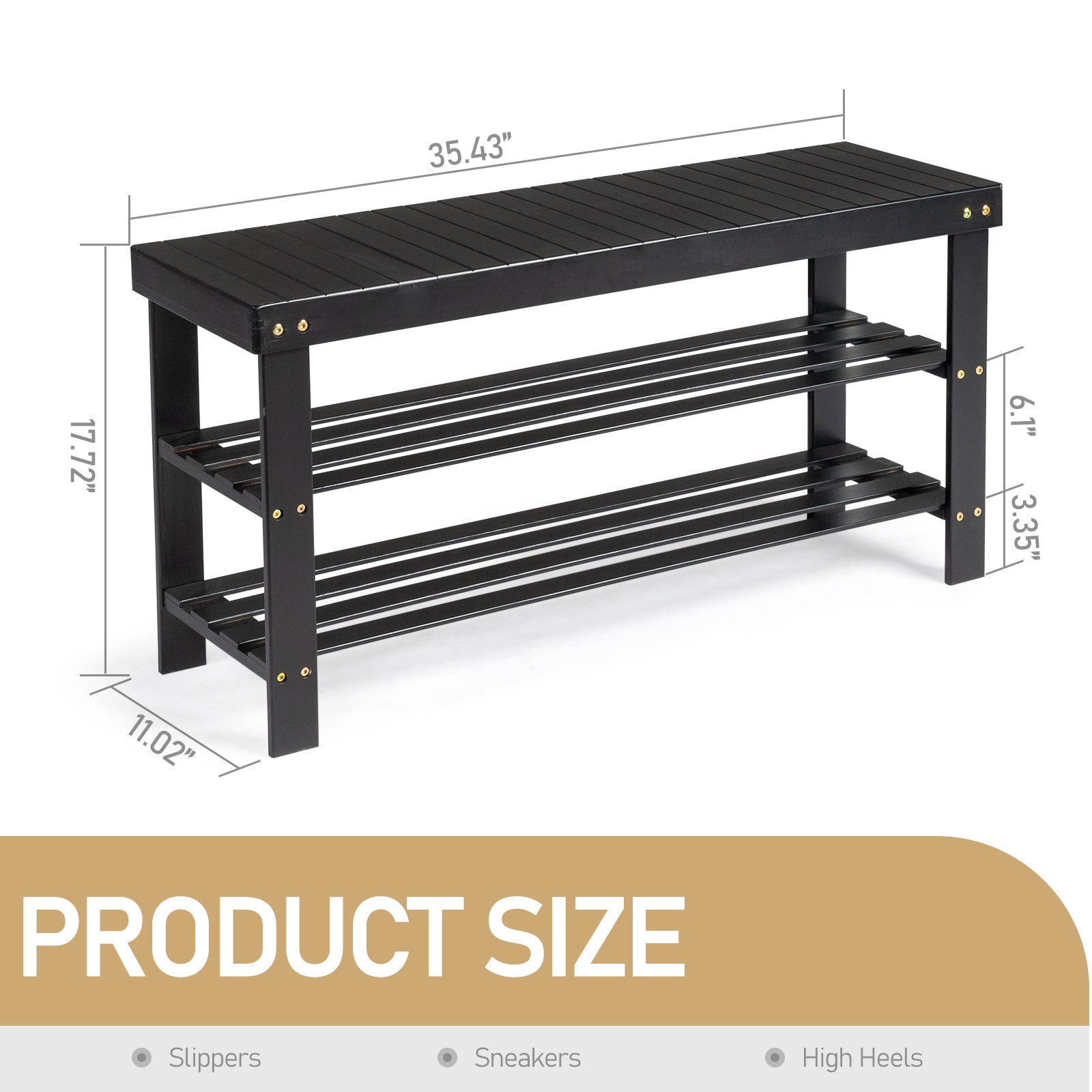 Haoyye 3-Tier Seamless Top Bamboo Shoe Rack, Eco-Friendly and Durable Storage Solution, Compact Design Perfect for Entryways, Closets, and Apartments, Elegant Black Finish for a Modern Look