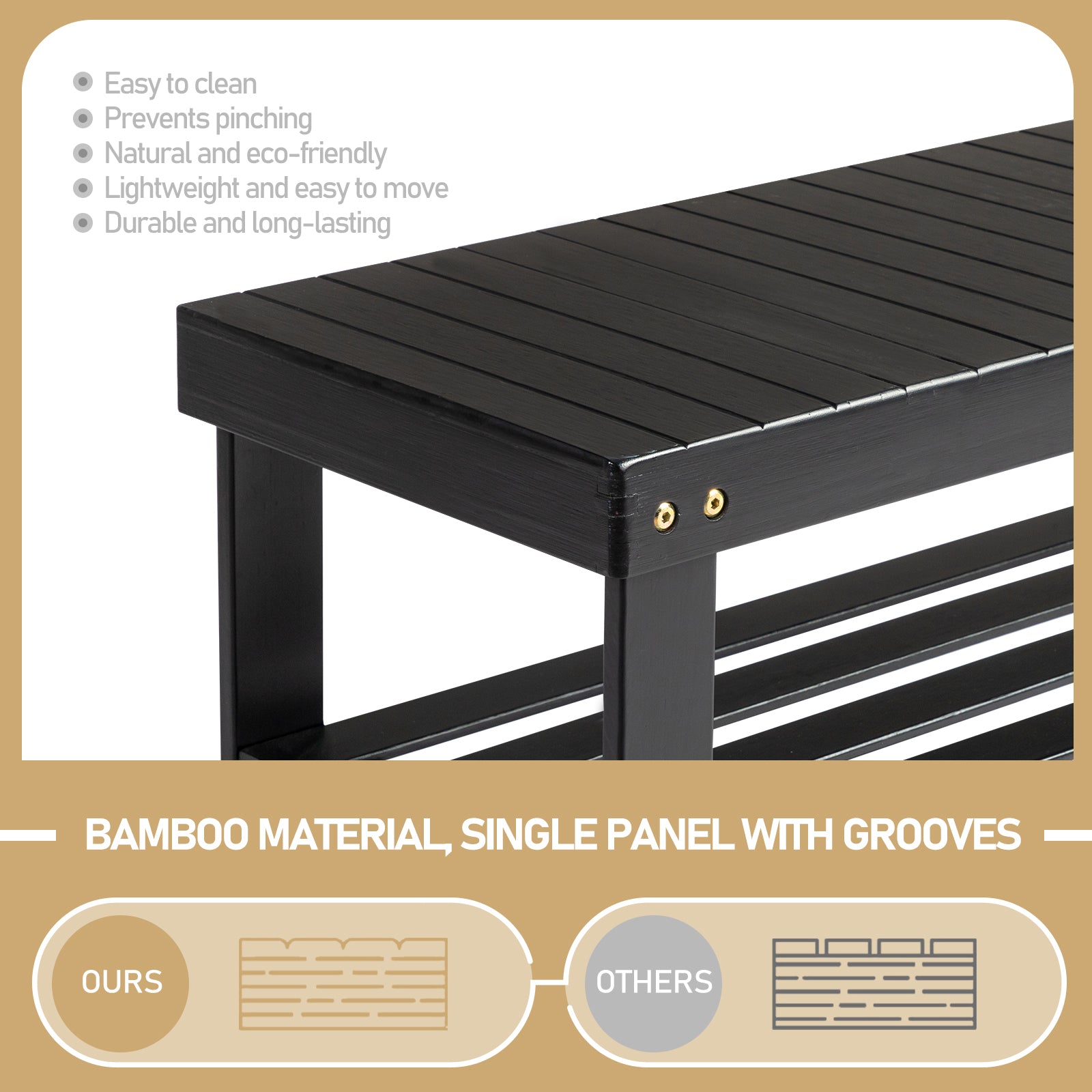 Haoyye 3-Tier Seamless Top Bamboo Shoe Rack, Eco-Friendly and Durable Storage Solution, Compact Design Perfect for Entryways, Closets, and Apartments, Elegant Black Finish for a Modern Look