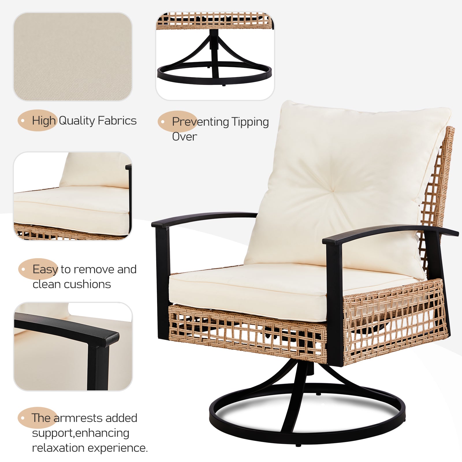 Haoyye 3 Pieces Outdoor Swivel Rocker Patio Chairs Wicker Patio Bistro Set with 2 Rocking Chairs and 1 Coffee Table Patio Furniture Set with Cushions for Porch Balcony Backyard Garden Deck Poolside Lounge Use