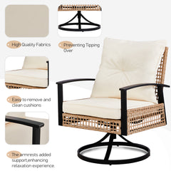 Haoyye 3 Pieces Outdoor Swivel Rocker Patio Chairs Wicker Patio Bistro Set with 2 Rocking Chairs and 1 Coffee Table Patio Furniture Set with Cushions for Porch Balcony Backyard Garden Deck Poolside Lounge Use