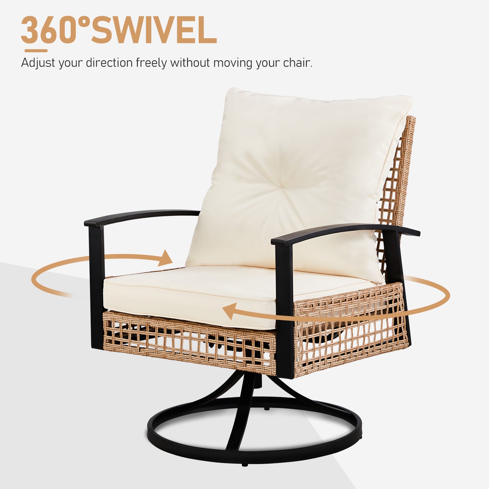 Haoyye 3 Pieces Outdoor Swivel Rocker Patio Chairs Wicker Patio Bistro Set with 2 Rocking Chairs and 1 Coffee Table Patio Furniture Set with Cushions for Porch Balcony Backyard Garden Deck Poolside Lounge Use