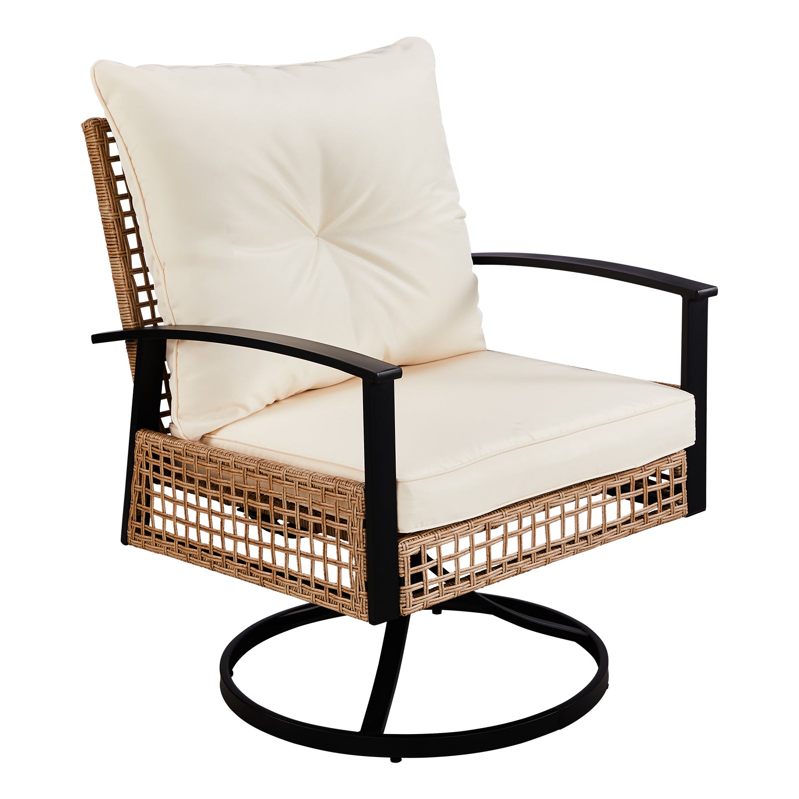 Haoyye 3 Pieces Outdoor Swivel Rocker Patio Chairs Wicker Patio Bistro Set with 2 Rocking Chairs and 1 Coffee Table Patio Furniture Set with Cushions for Porch Balcony Backyard Garden Deck Poolside Lounge Use