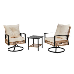 Haoyye 3 Pieces Outdoor Swivel Rocker Patio Chairs Wicker Patio Bistro Set with 2 Rocking Chairs and 1 Coffee Table Patio Furniture Set with Cushions for Porch Balcony Backyard Garden Deck Poolside Lounge Use