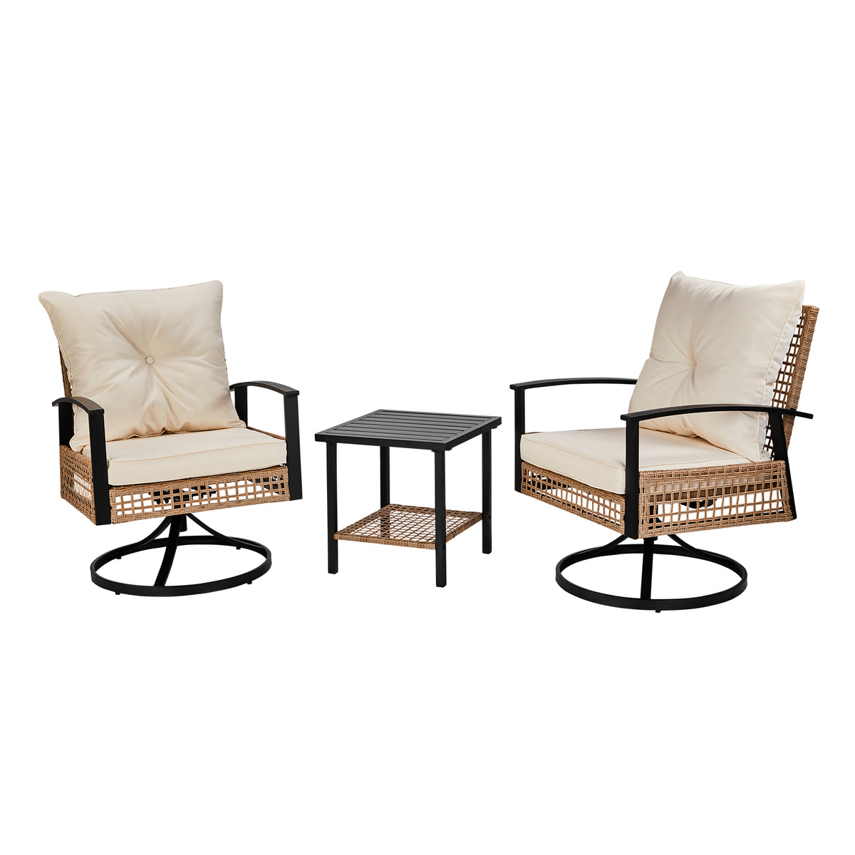 Haoyye 3 Pieces Outdoor Swivel Rocker Patio Chairs Wicker Patio Bistro Set with 2 Rocking Chairs and 1 Coffee Table Patio Furniture Set with Cushions for Porch Balcony Backyard Garden Deck Poolside Lounge Use