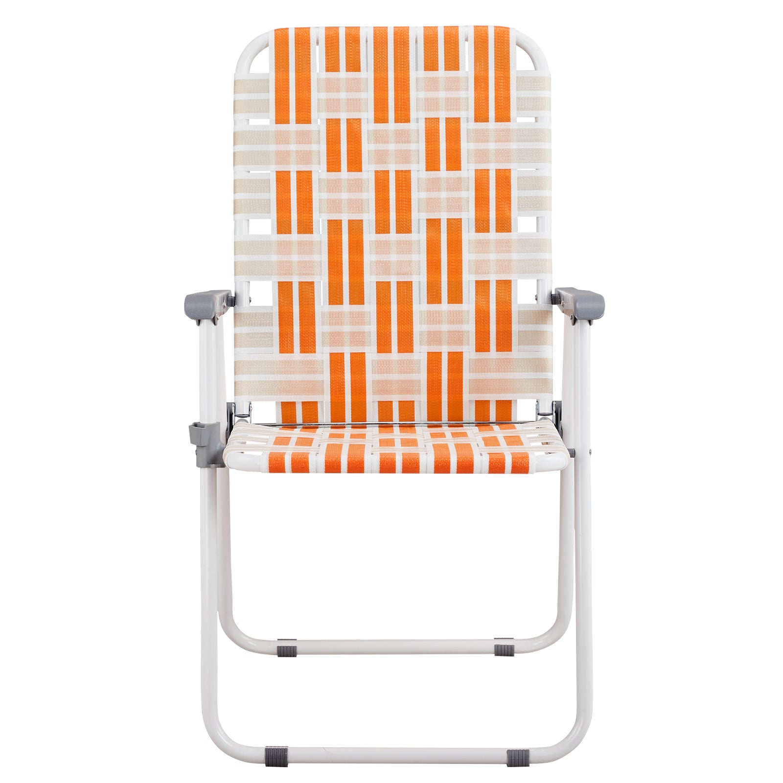 Set of 2 Webbed Folding Beach Chairs, Outdoor Patio Lawn Foldable Chairs for Camping Fishing Yard Poolside BBQ, Orange & White