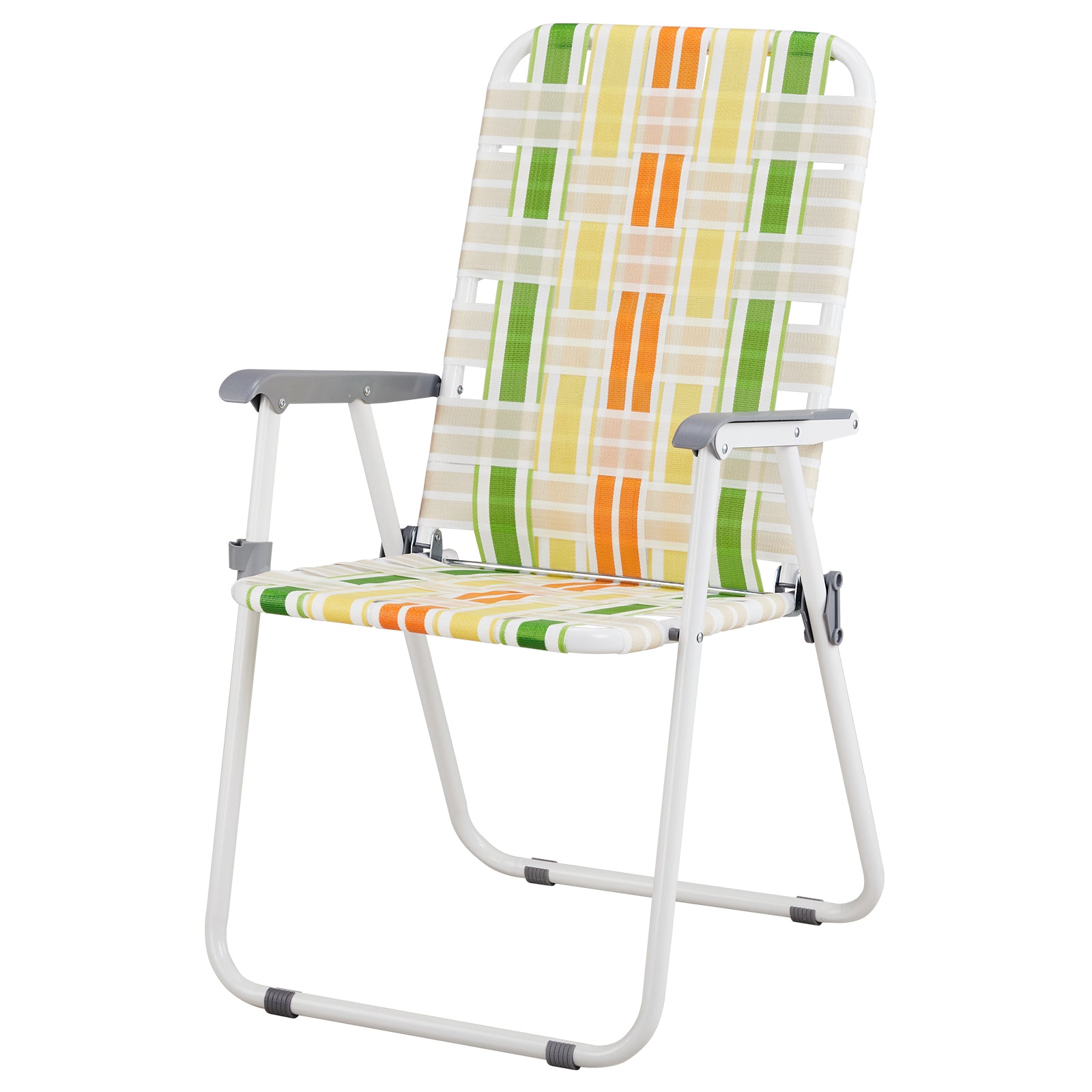 Haoyye Set of 2 Webbed Folding Beach Chairs, Portable and Lightweight Outdoor Lawn Chairs for Camping, Fishing, BBQ, and Poolside, Durable Yellow and Green Design for Comfortable Relaxation