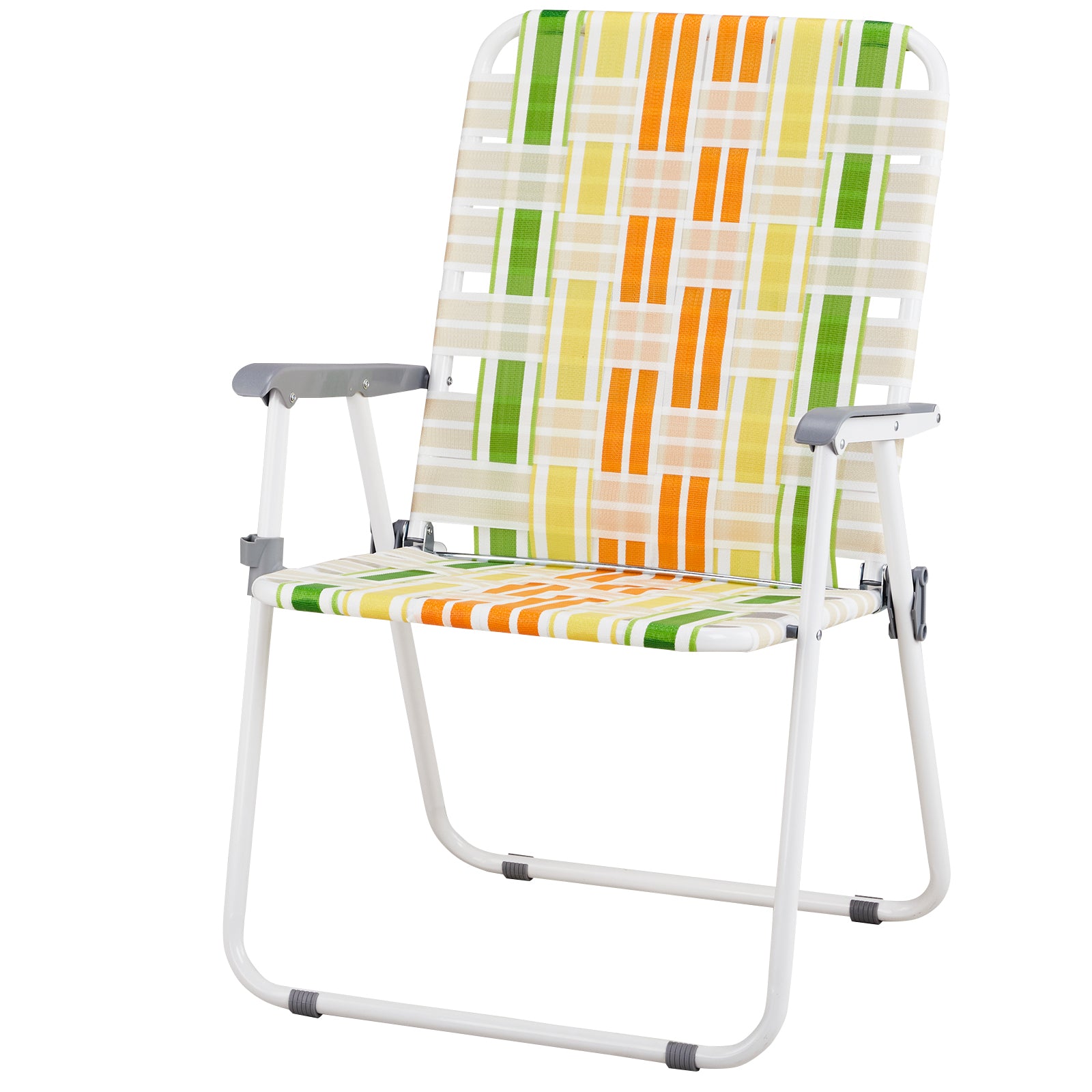 Haoyye Set of 2 Webbed Folding Beach Chairs, Durable and Lightweight Outdoor Lawn Chairs for Camping, Fishing, Poolside, and BBQs, Vibrant Yellow and Green Design for Comfortable Relaxation
