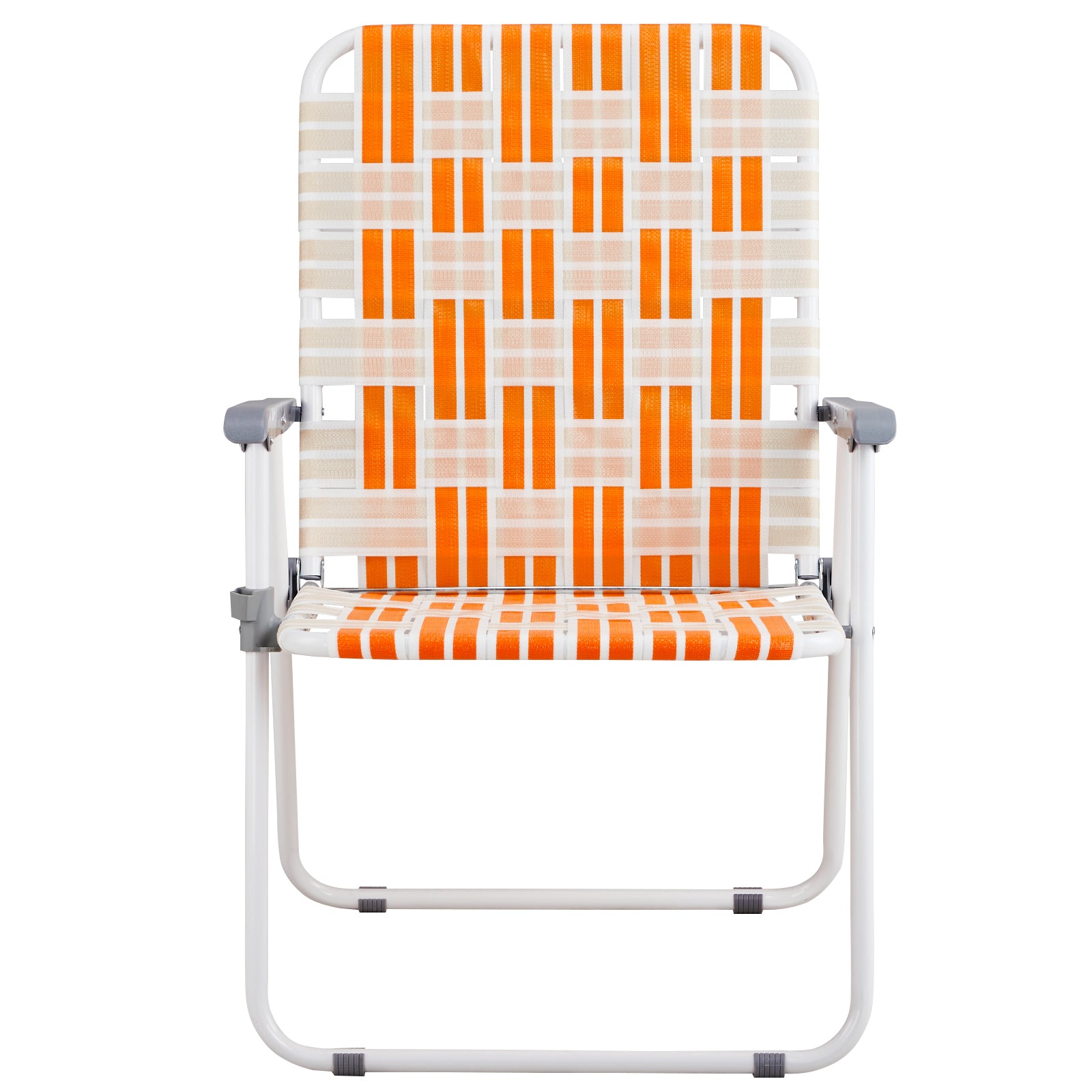 Haoyye Set of 2 Webbed Folding Beach Chairs, Durable and Lightweight Outdoor Lawn Chairs for Camping, Fishing, Poolside, and BBQs, Vibrant Orange And White Design for Comfortable Relaxation