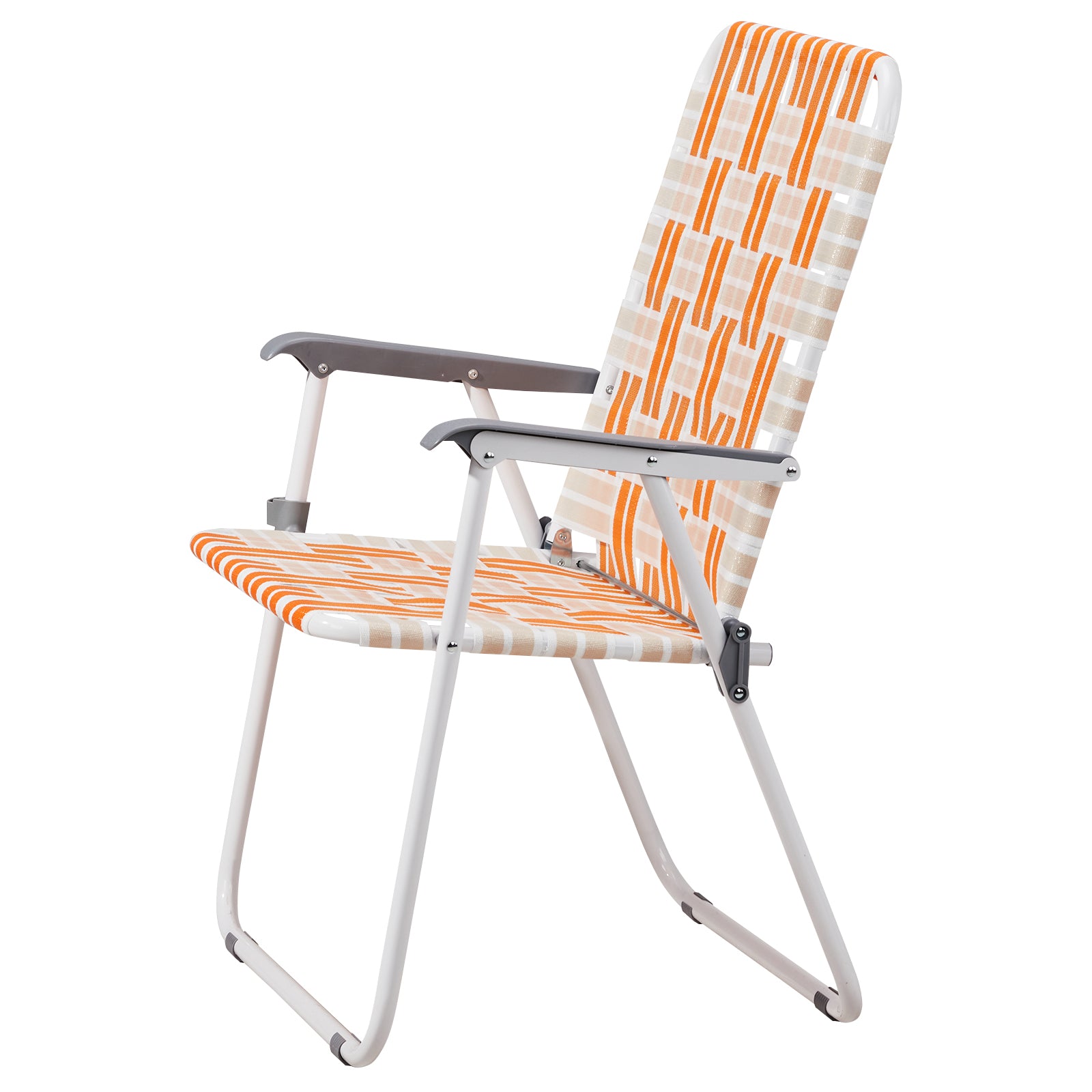 Haoyye Set of 2 Webbed Folding Beach Chairs, Durable and Lightweight Outdoor Lawn Chairs for Camping, Fishing, Poolside, and BBQs, Vibrant Orange And White Design for Comfortable Relaxation