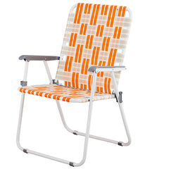 Haoyye Set of 2 Webbed Folding Beach Chairs, Durable and Lightweight Outdoor Lawn Chairs for Camping, Fishing, Poolside, and BBQs, Vibrant Orange And White Design for Comfortable Relaxation