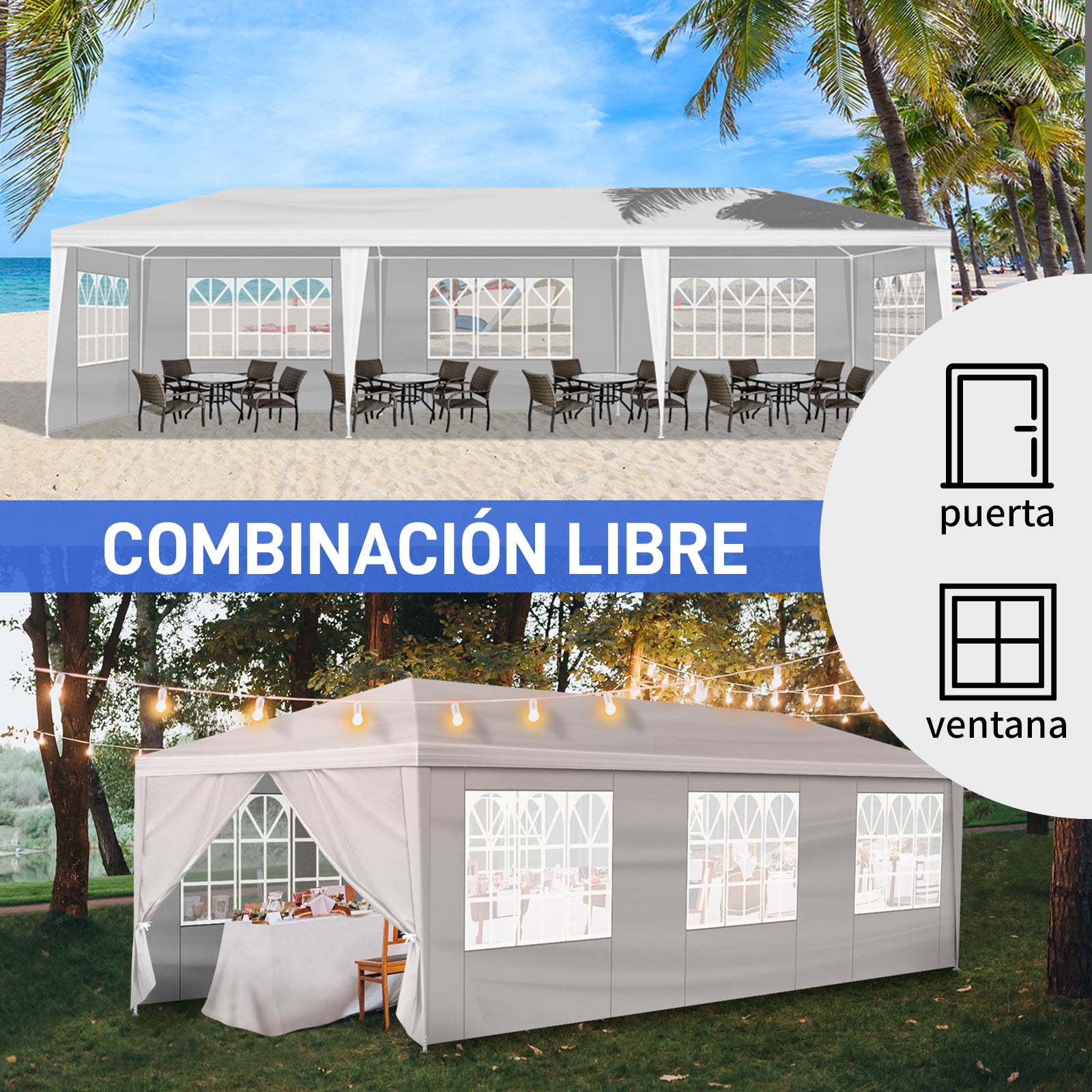 HAOYYE 10'x30' Outdoor Party Tent with 8 Removable Sidewalls Waterproof Event Canopy Gazebo for Backyard Wedding Patio Commercial Use