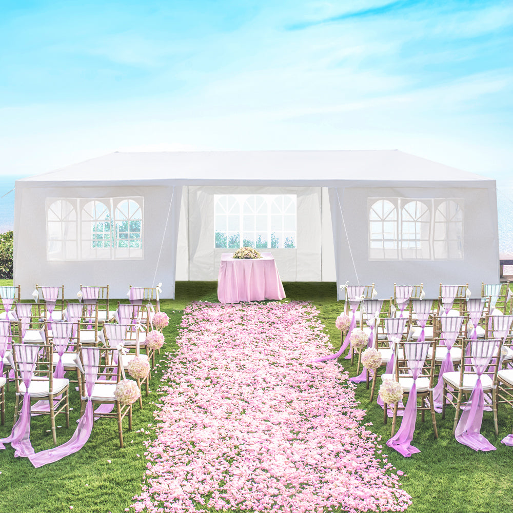 HAOYYE 3x9m Outdoor Party Tent Waterproof PE Canopy with 7 Removable Sidewalls Spiral Tube Iron Frame for Wedding Events Market Backyard Gazebo