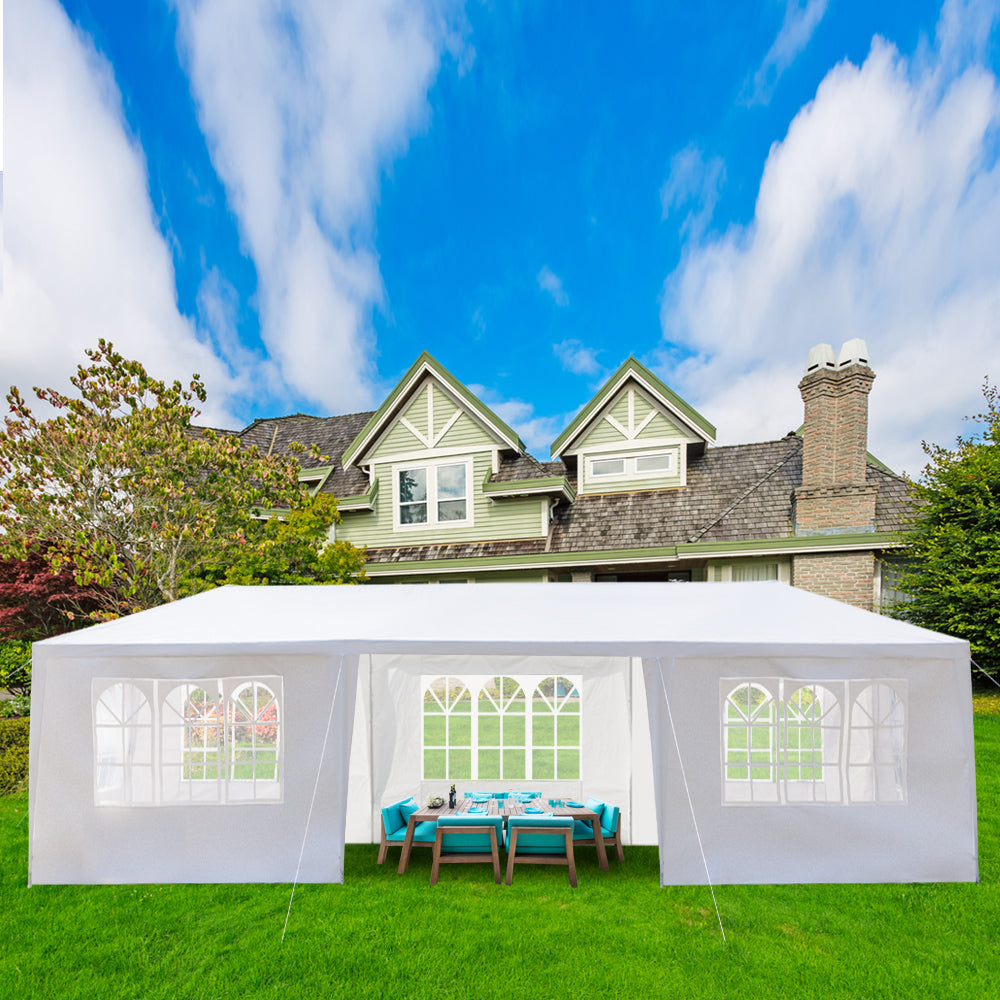 HAOYYE 3x9m Outdoor Party Tent Waterproof PE Canopy with 7 Removable Sidewalls Spiral Tube Iron Frame for Wedding Events Market Backyard Gazebo