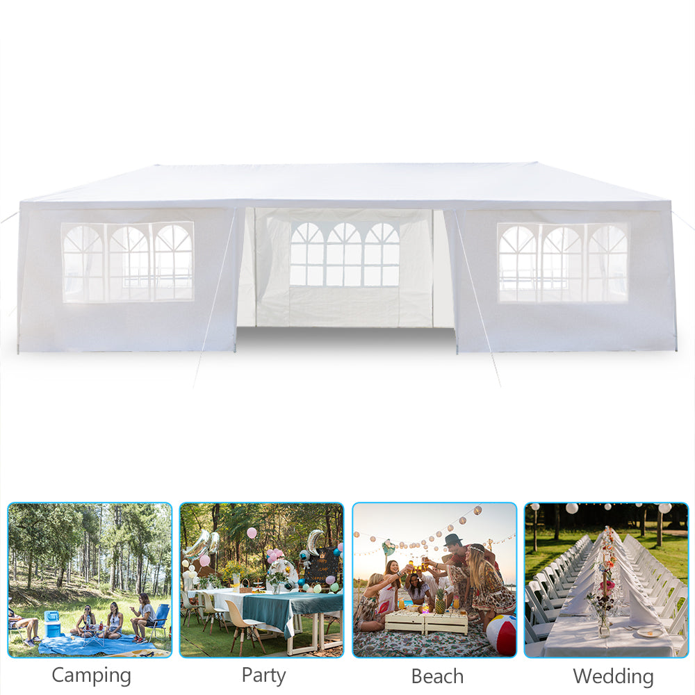 HAOYYE 3x9m Outdoor Party Tent Waterproof PE Canopy with 7 Removable Sidewalls Spiral Tube Iron Frame for Wedding Events Market Backyard Gazebo