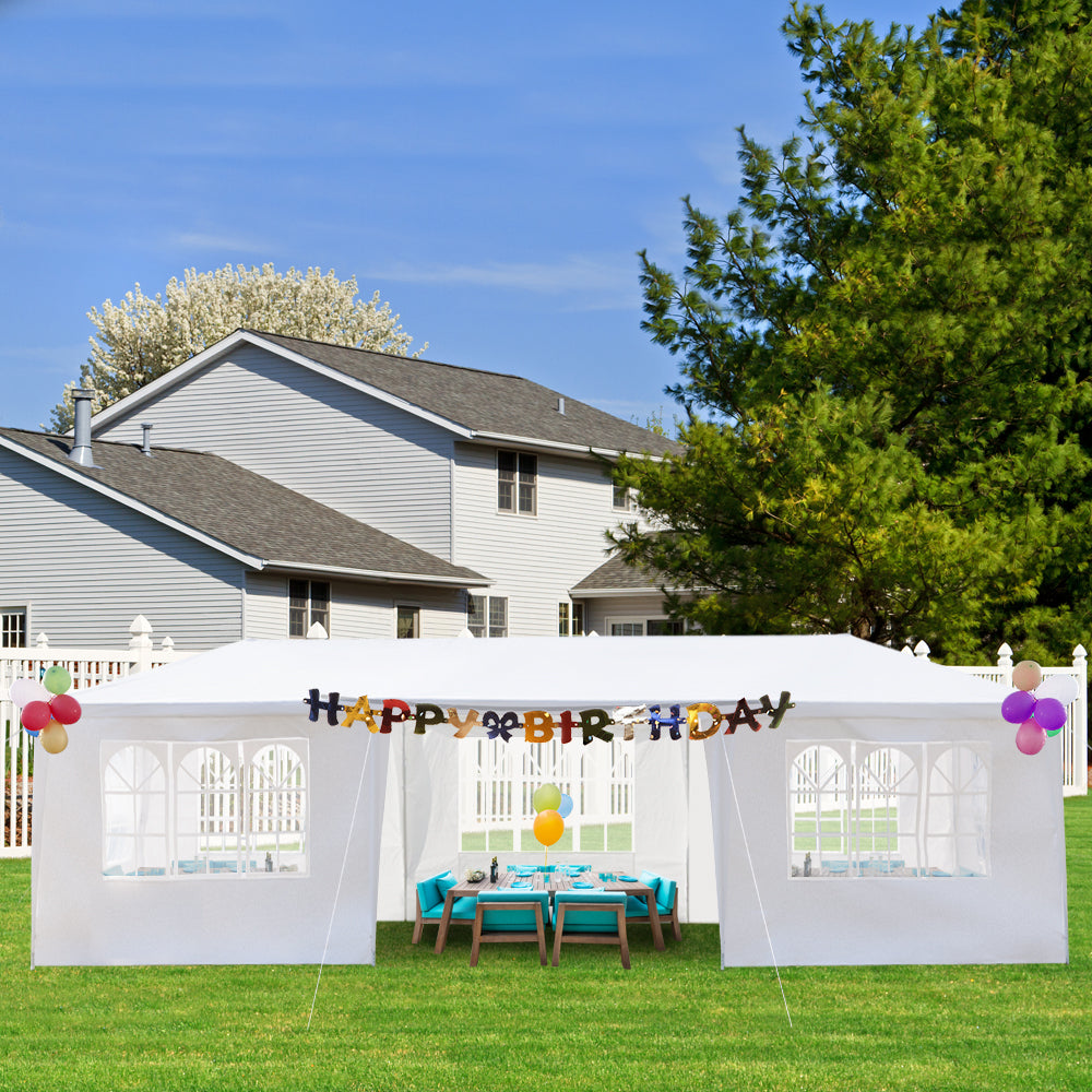 HAOYYE 3x9m Outdoor Party Tent Waterproof PE Canopy with 7 Removable Sidewalls Spiral Tube Iron Frame for Wedding Events Market Backyard Gazebo