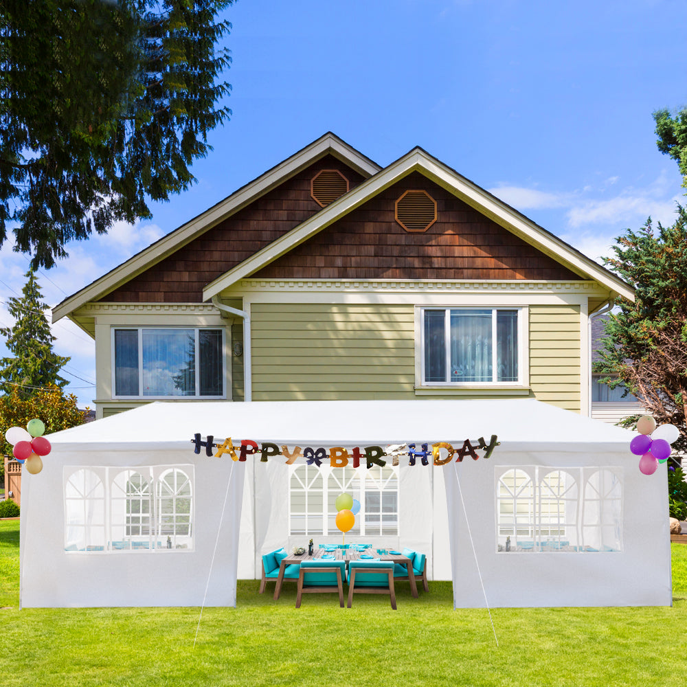 HAOYYE 3x9m Outdoor Party Tent Waterproof PE Canopy with 7 Removable Sidewalls Spiral Tube Iron Frame for Wedding Events Market Backyard Gazebo