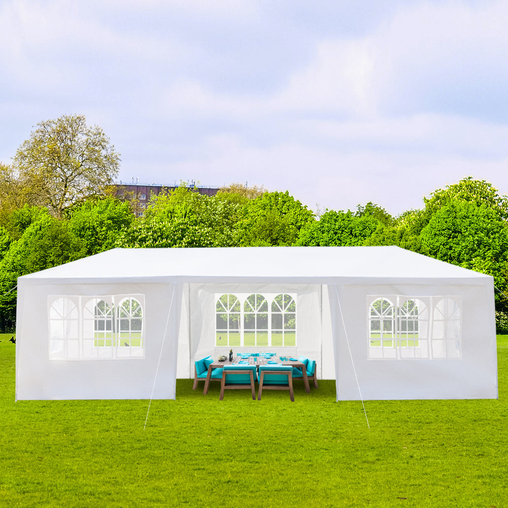 HAOYYE 3x9m Outdoor Party Tent Waterproof PE Canopy with 7 Removable Sidewalls Spiral Tube Iron Frame for Wedding Events Market Backyard Gazebo