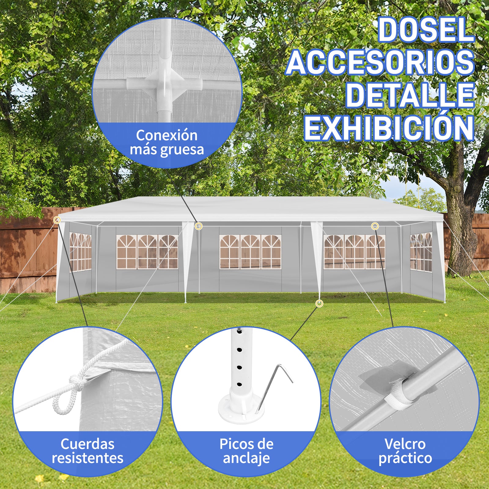 HAOYYE 3x9m Outdoor Party Tent Waterproof PE Pergola with 5 Removable Window Sidewalls Spiral Tube Iron Frame for Wedding Events Camping Backyard