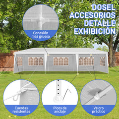 HAOYYE 3x9m Outdoor Party Tent Waterproof PE Pergola with 5 Removable Window Sidewalls Spiral Tube Iron Frame for Wedding Events Camping Backyard