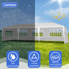 HAOYYE 3x9m Outdoor Party Tent Waterproof PE Pergola with 5 Removable Window Sidewalls Spiral Tube Iron Frame for Wedding Events Camping Backyard