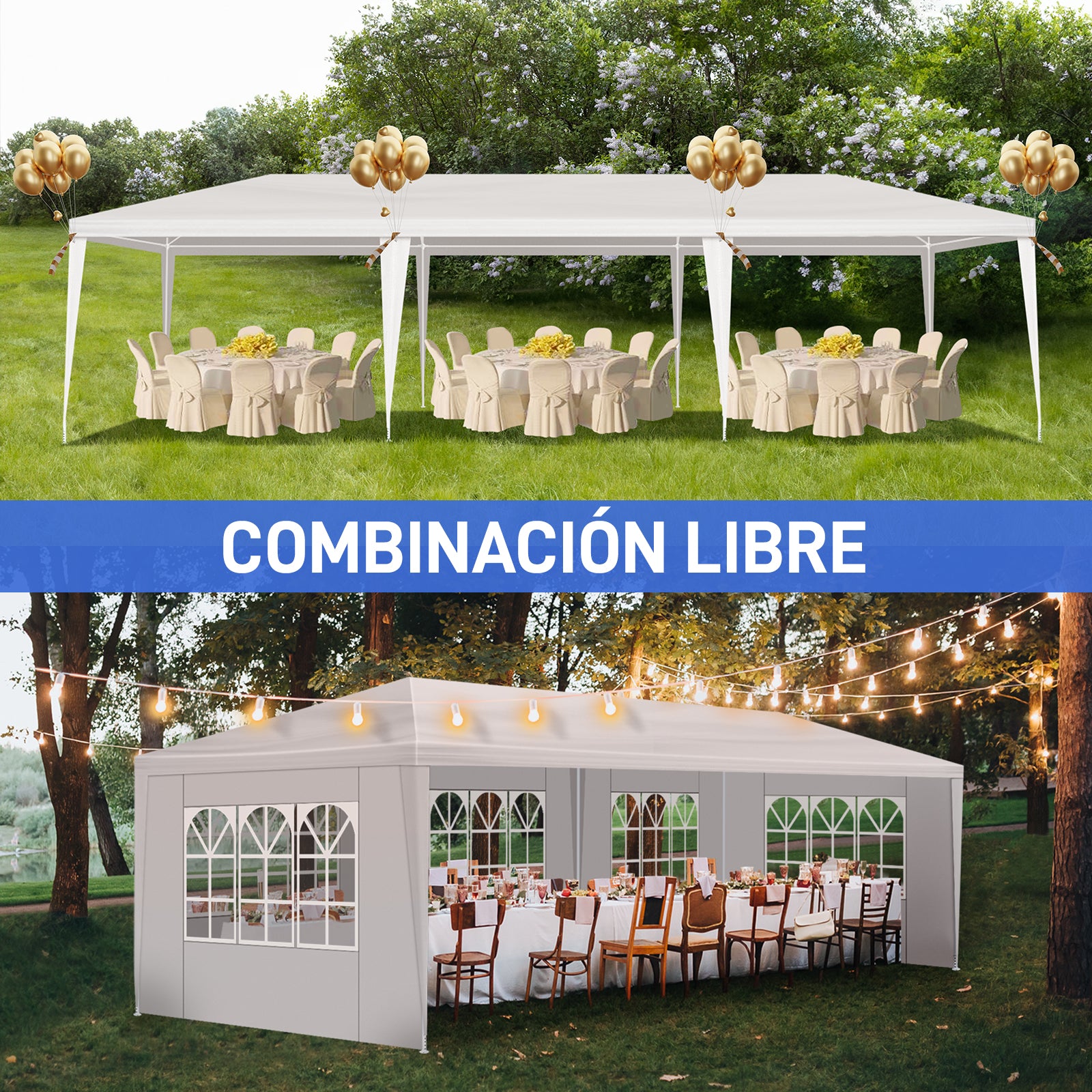 HAOYYE 3x9m Outdoor Party Tent Waterproof PE Pergola with 5 Removable Window Sidewalls Spiral Tube Iron Frame for Wedding Events Camping Backyard
