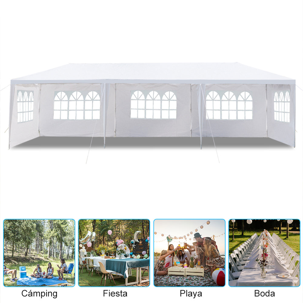 HAOYYE 3x9m Outdoor Party Tent Waterproof PE Pergola with 5 Removable Window Sidewalls Spiral Tube Iron Frame for Wedding Events Camping Backyard
