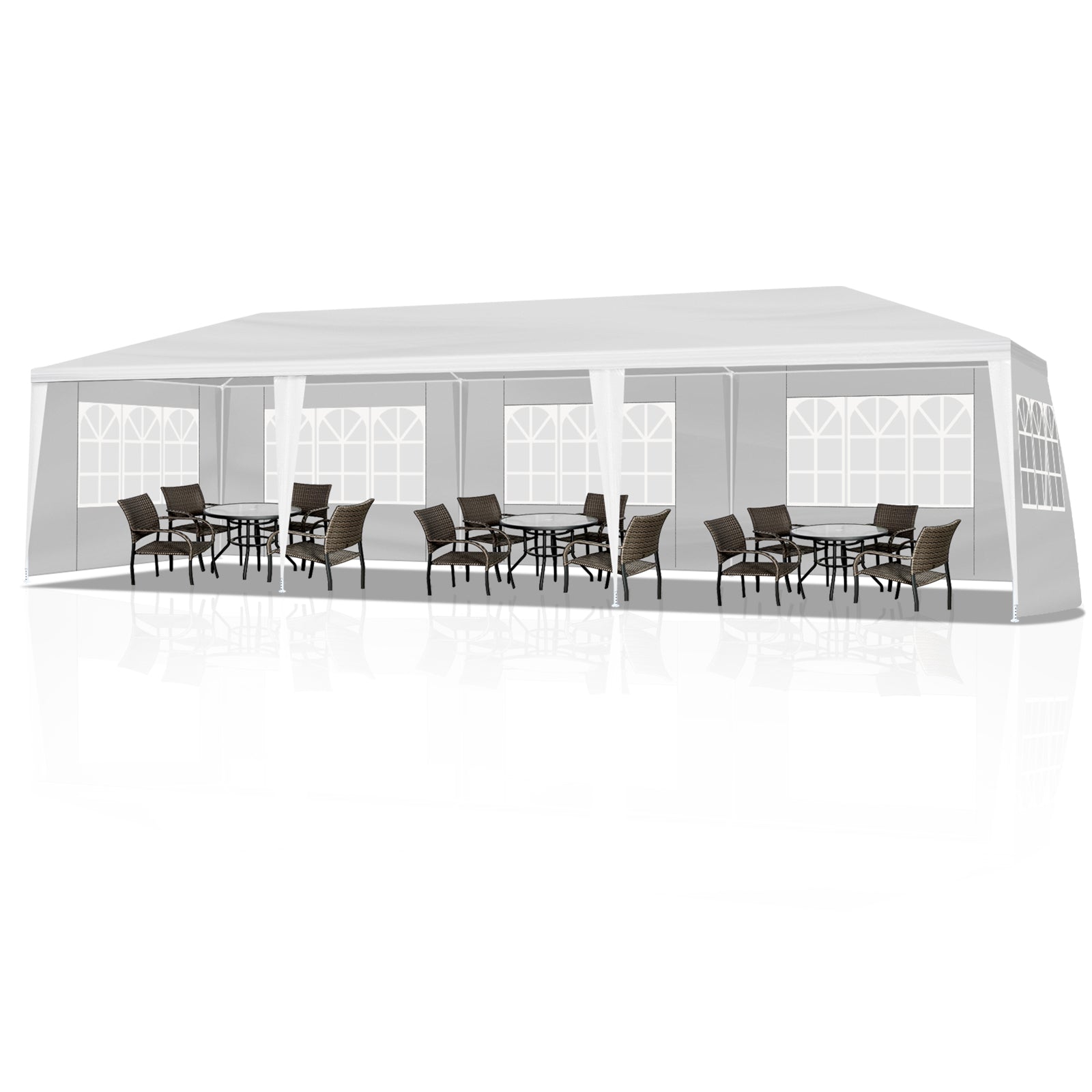 HAOYYE 3x9m Outdoor Party Tent Waterproof PE Pergola with 5 Removable Window Sidewalls Spiral Tube Iron Frame for Wedding Events Camping Backyard