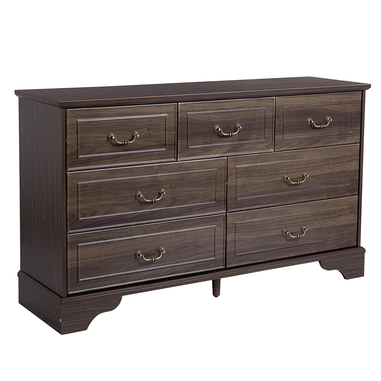 HAOYYE Brown 7 Drawer Double Dresser with Wide Storage Drawers for Bedroom Living Room Entryway Organization