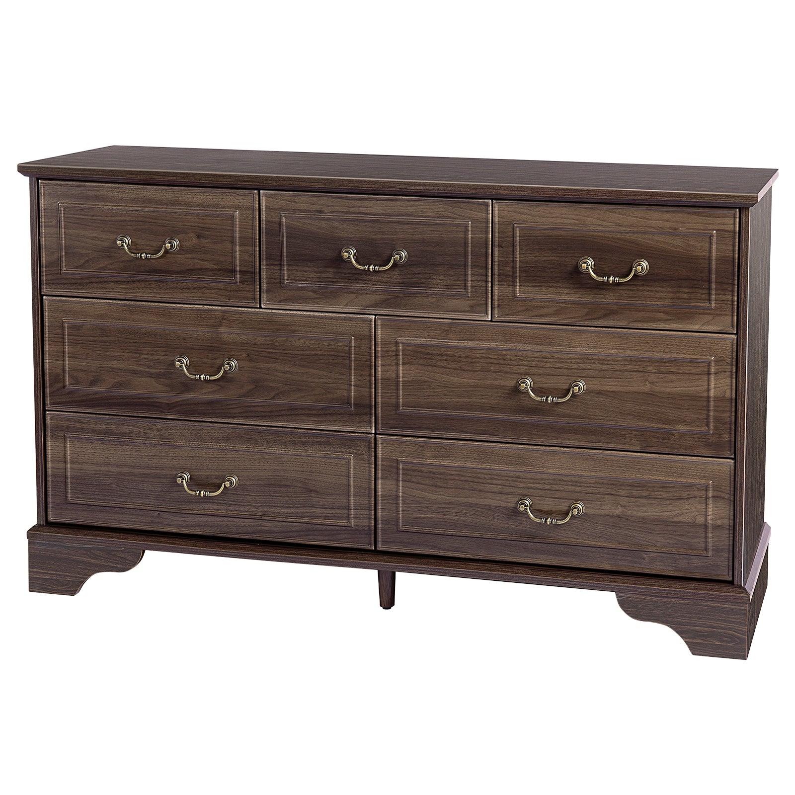 HAOYYE Brown 7 Drawer Double Dresser with Wide Storage Drawers for Bedroom Living Room Entryway Organization