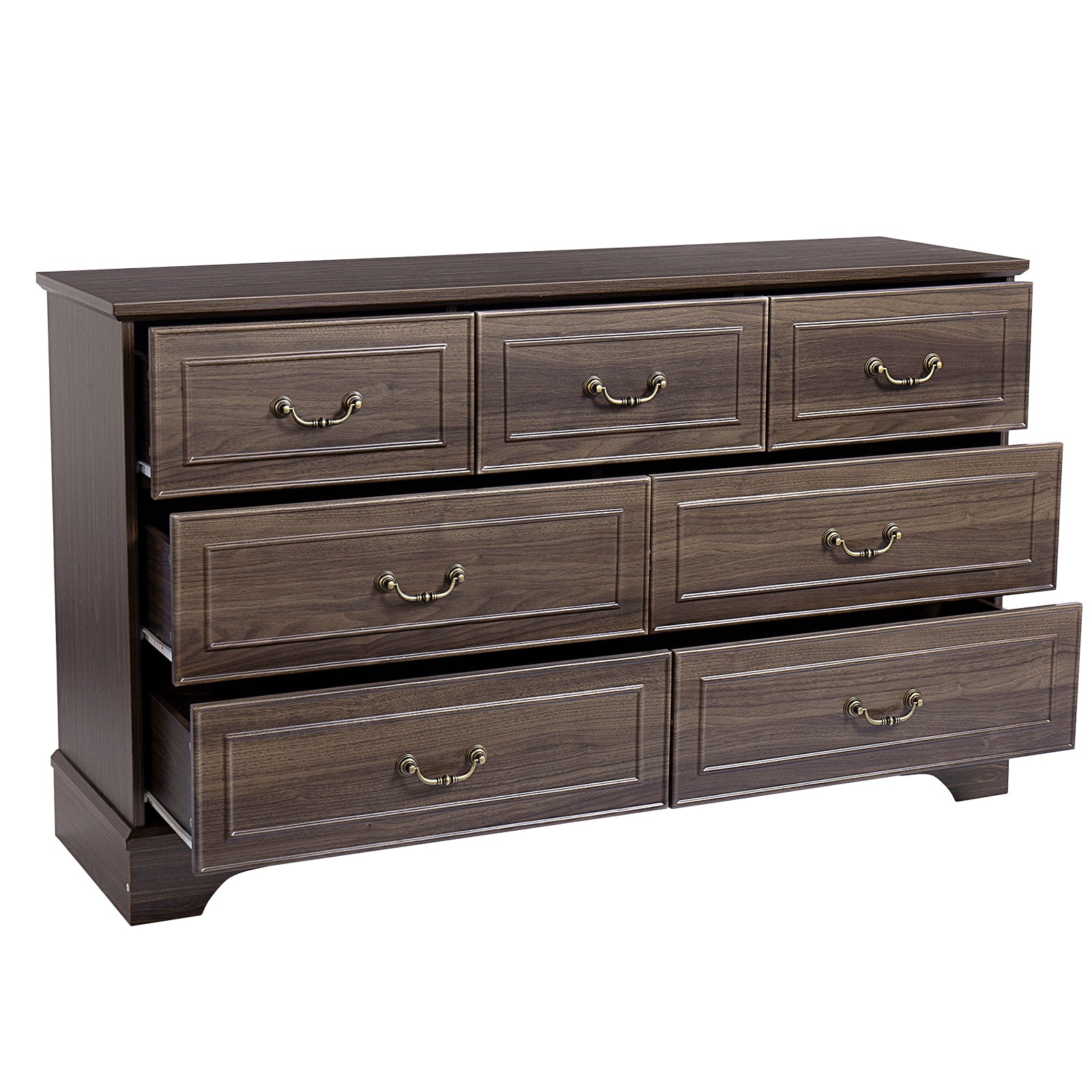 HAOYYE Brown 7 Drawer Double Dresser with Wide Storage Drawers for Bedroom Living Room Entryway Organization