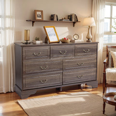 HAOYYE Brown 7 Drawer Double Dresser with Wide Storage Drawers for Bedroom Living Room Entryway Organization