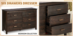 HAOYYE MDF Chest of Drawers with Solid Wood Veneer, Double Row Six Drawer Storage Cabinet for Bedroom and Living Room Organization