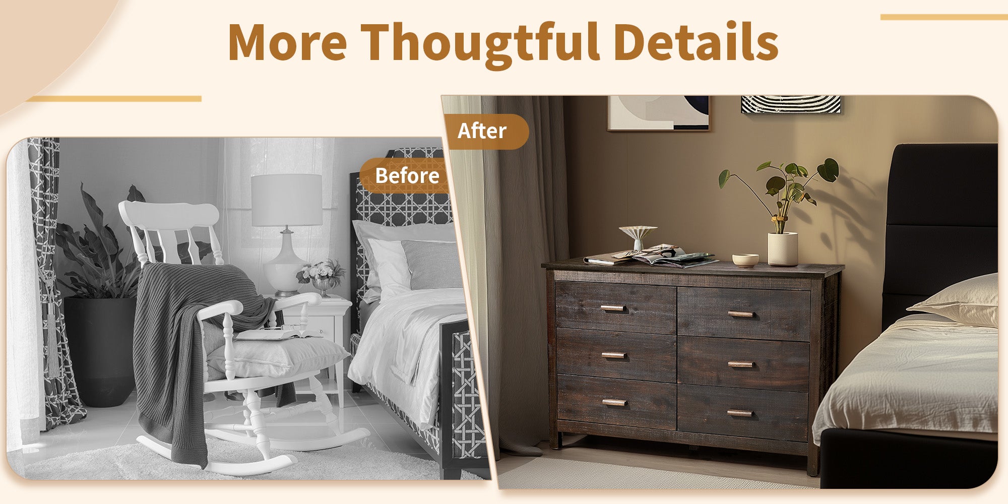 HAOYYE MDF Chest of Drawers with Solid Wood Veneer, Double Row Six Drawer Storage Cabinet for Bedroom and Living Room Organization