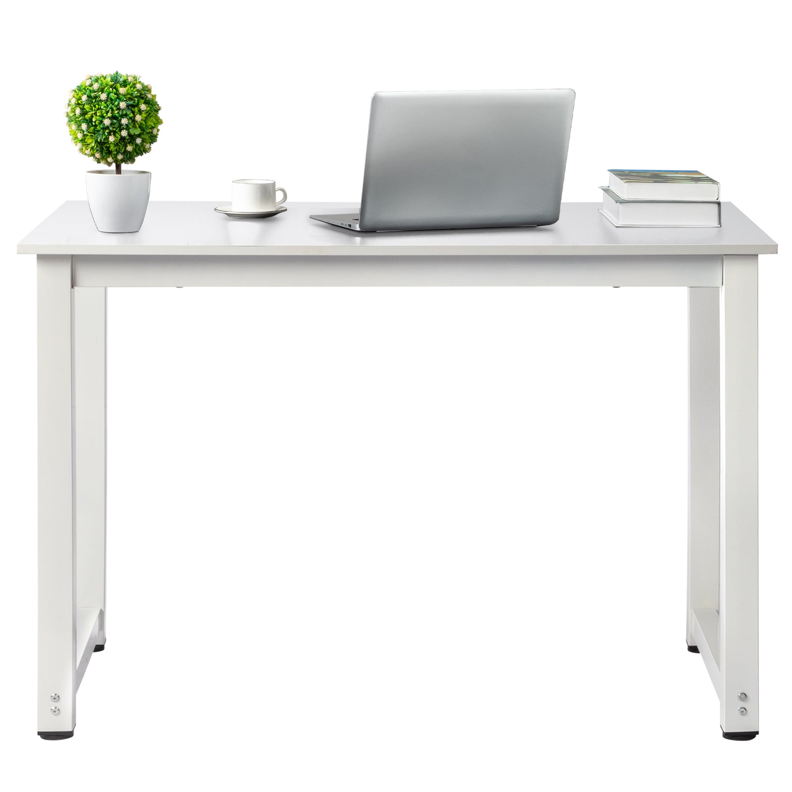 Haoyye White Desktop Computer Desk, P2 Particleboard with Steel Frame, Simple and Sturdy Workstation for Home Offices and Studies, Modern and Compact Design