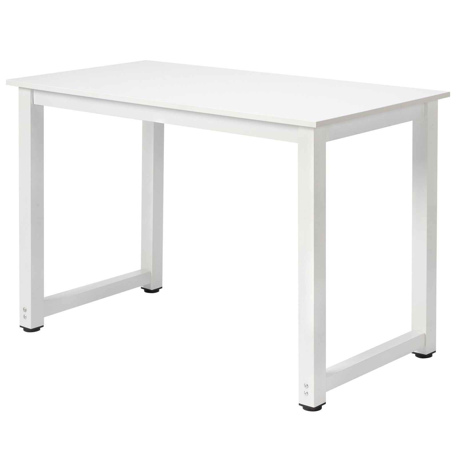 Haoyye White Desktop Computer Desk, P2 Particleboard with Steel Frame, Simple and Sturdy Workstation for Home Offices and Studies, Modern and Compact Design