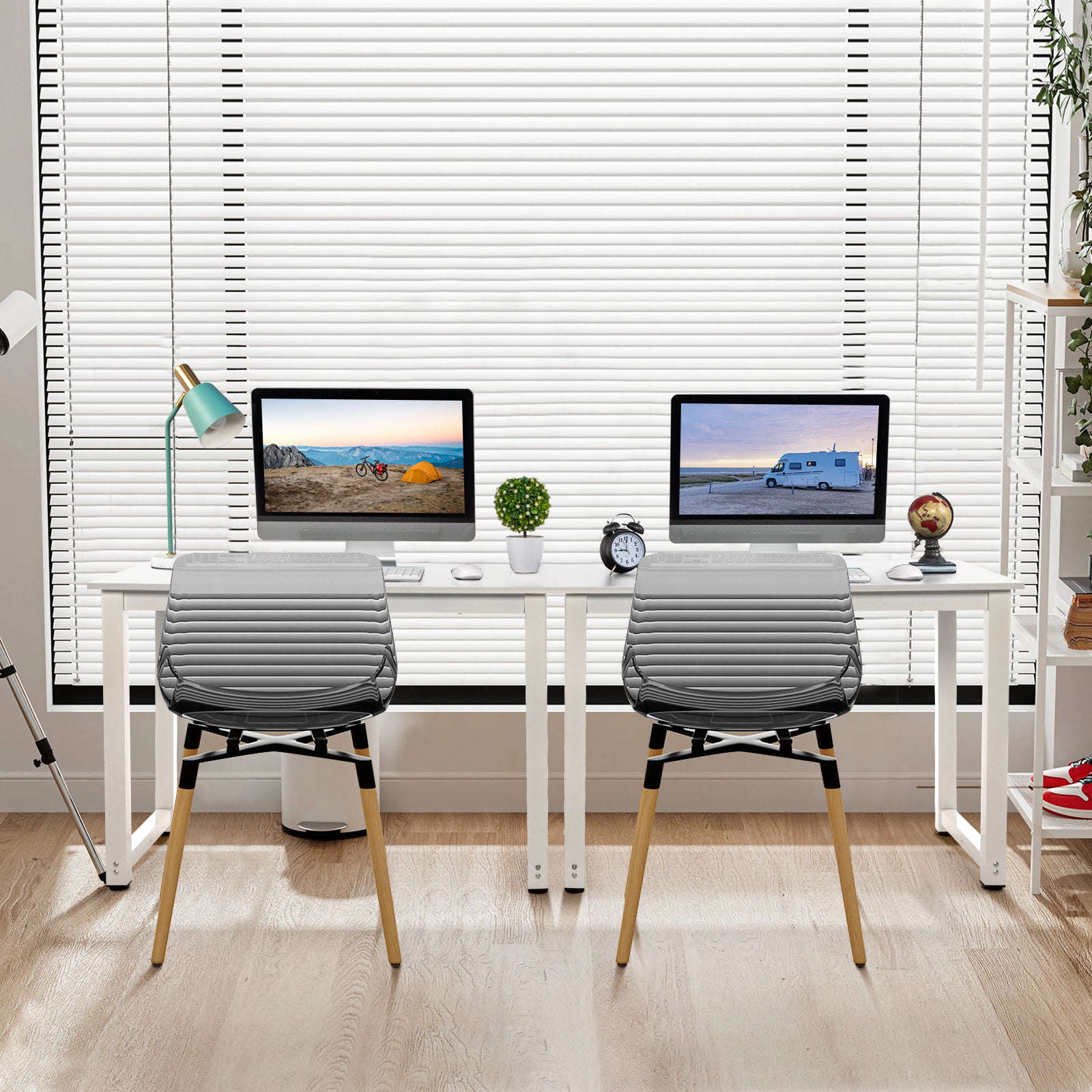 Haoyye White Desktop Computer Desk, P2 Particleboard with Steel Frame, Simple and Sturdy Workstation for Home Offices and Studies, Modern and Compact Design